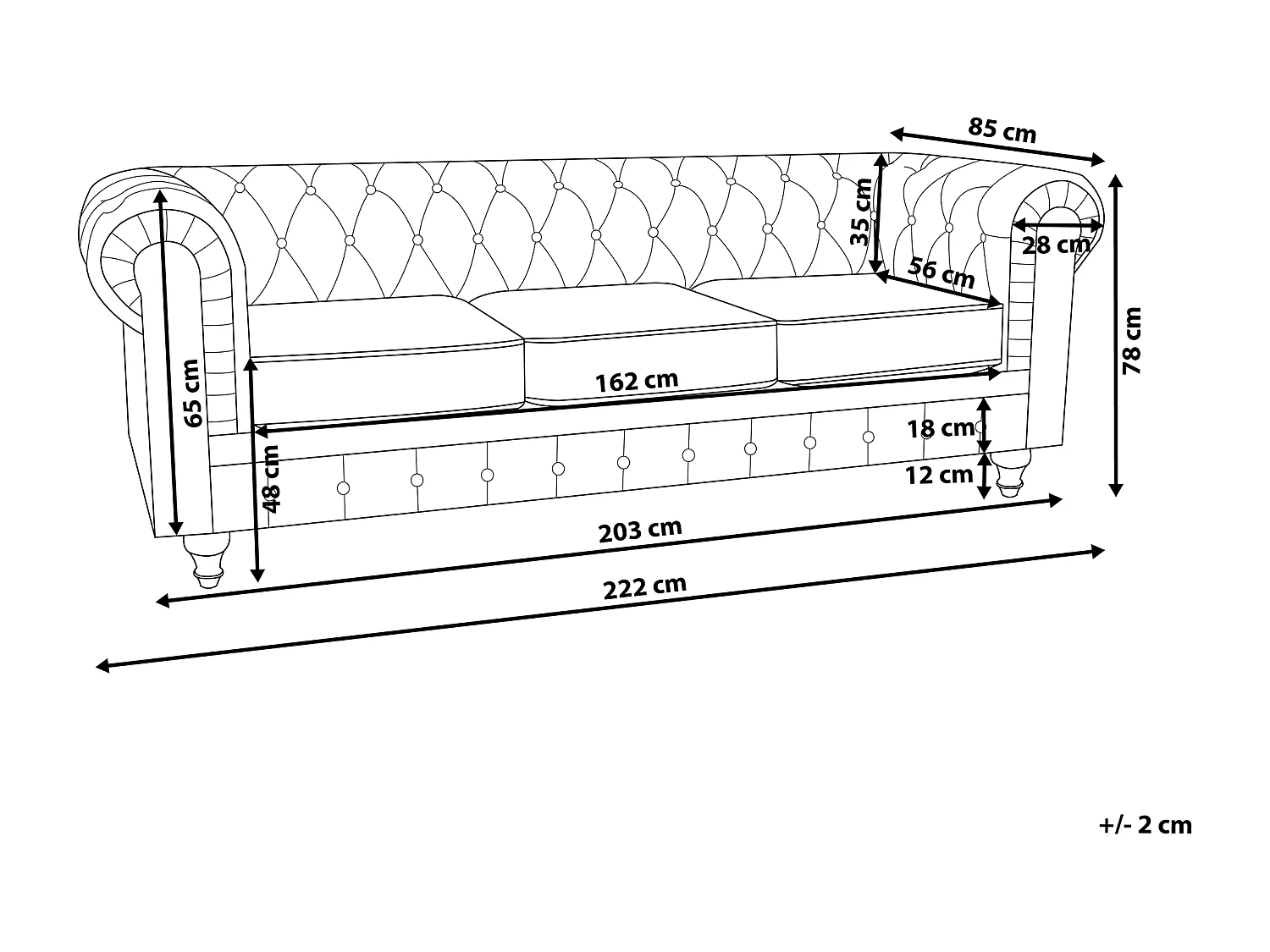 Sofá CHESTERFIELD Tecido Cinzento claro 3 lugares