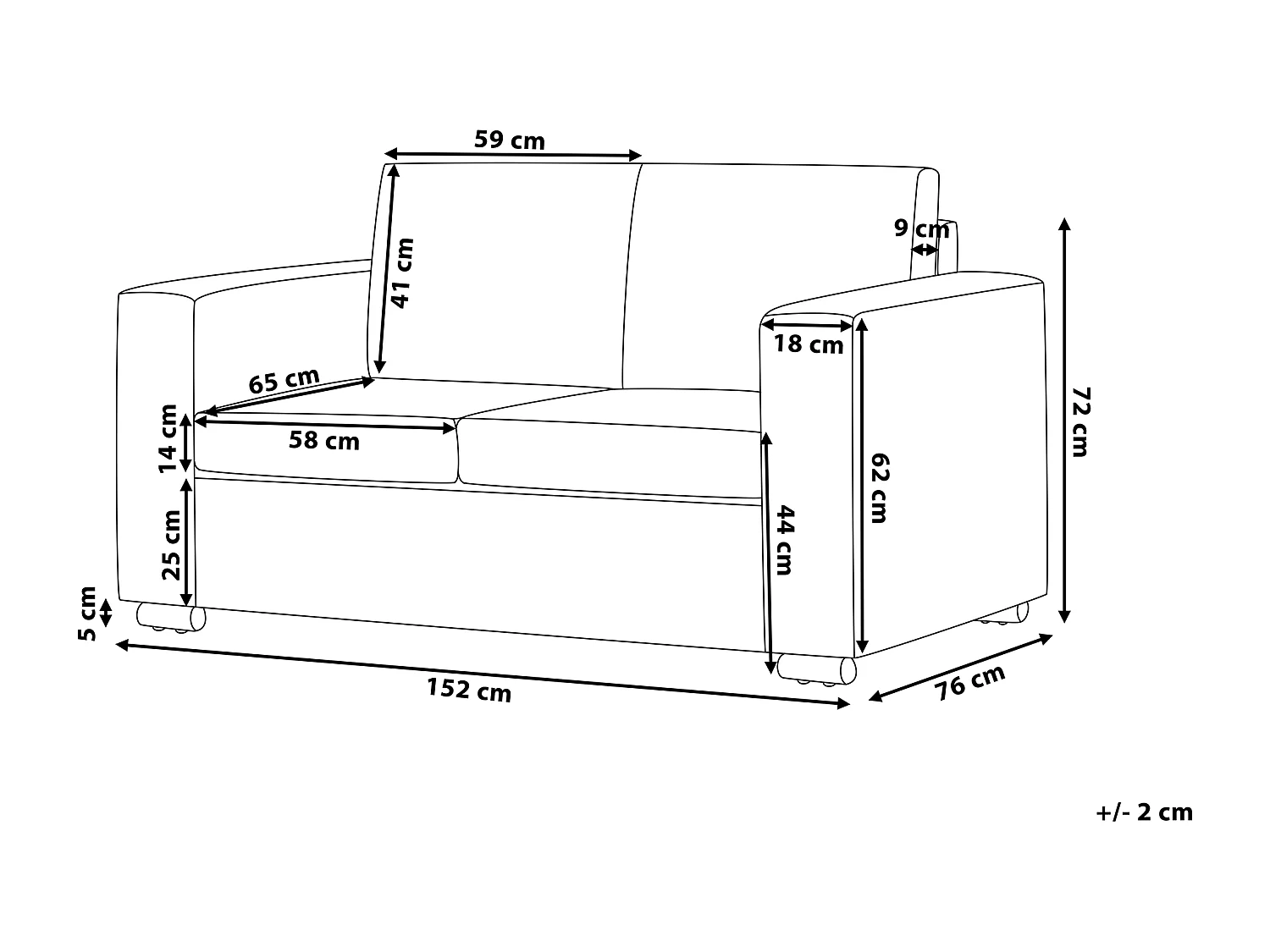 Divano HELSINKI Pelle naturale Nero 2 posti