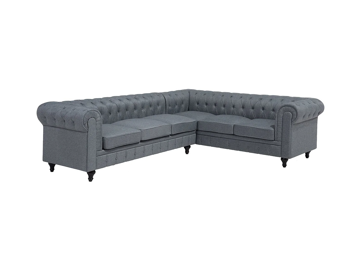 Canapé d'Angle à droite en Tissu Gris Housse Amovible Assise Large Chesterfield