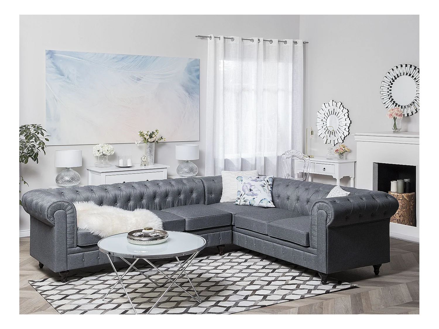 Hoekbank CHESTERFIELD Stof Grijs 6-zitter Linkerzijde