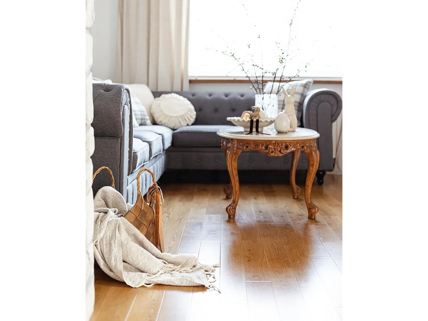 Ecksofa CHESTERFIELD Stoff Grau 6-Sitzer linksseitig