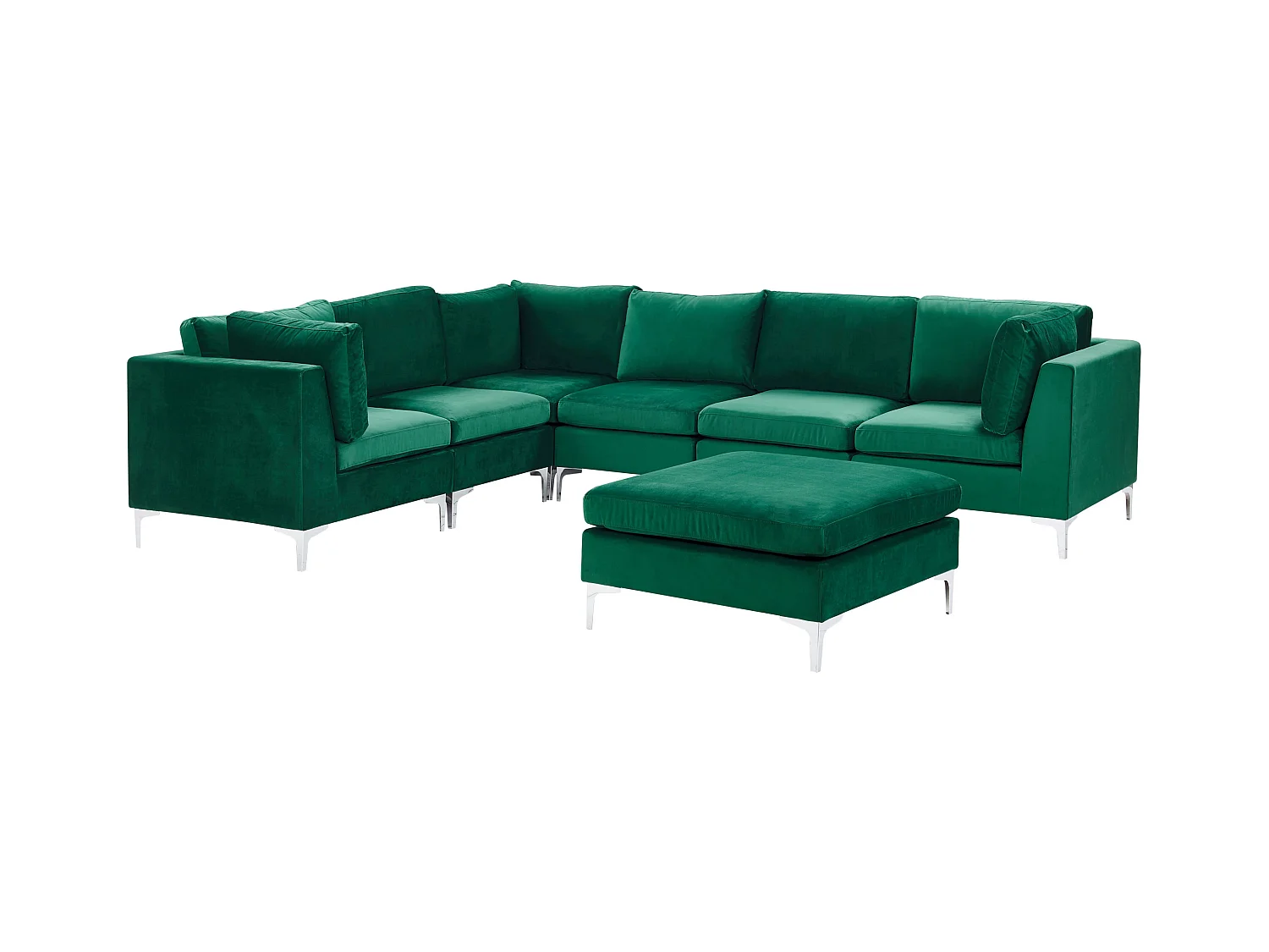 Modulaire hoekbank EVJA Fluweel Groen Met ottomaan 6-zitter Rechterzijde