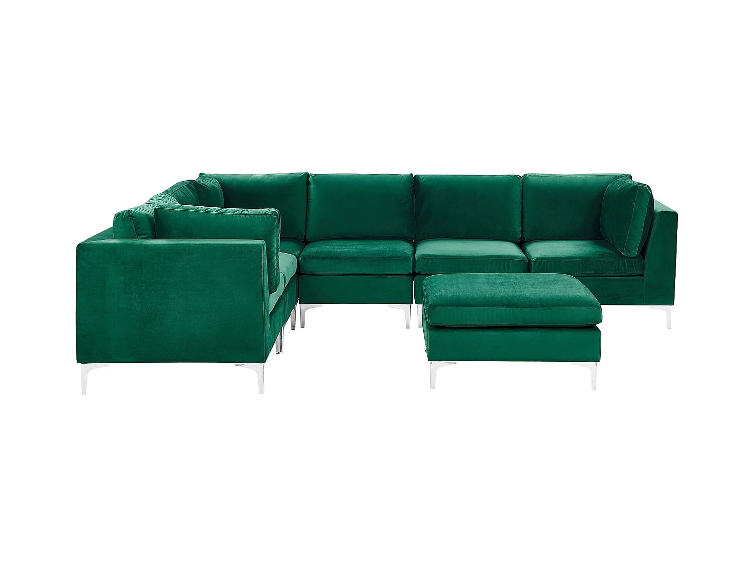 Canapé d'Angle Modulable - Evja - Côté Droit, 6 Modules et Pouf, en Velours, Vert