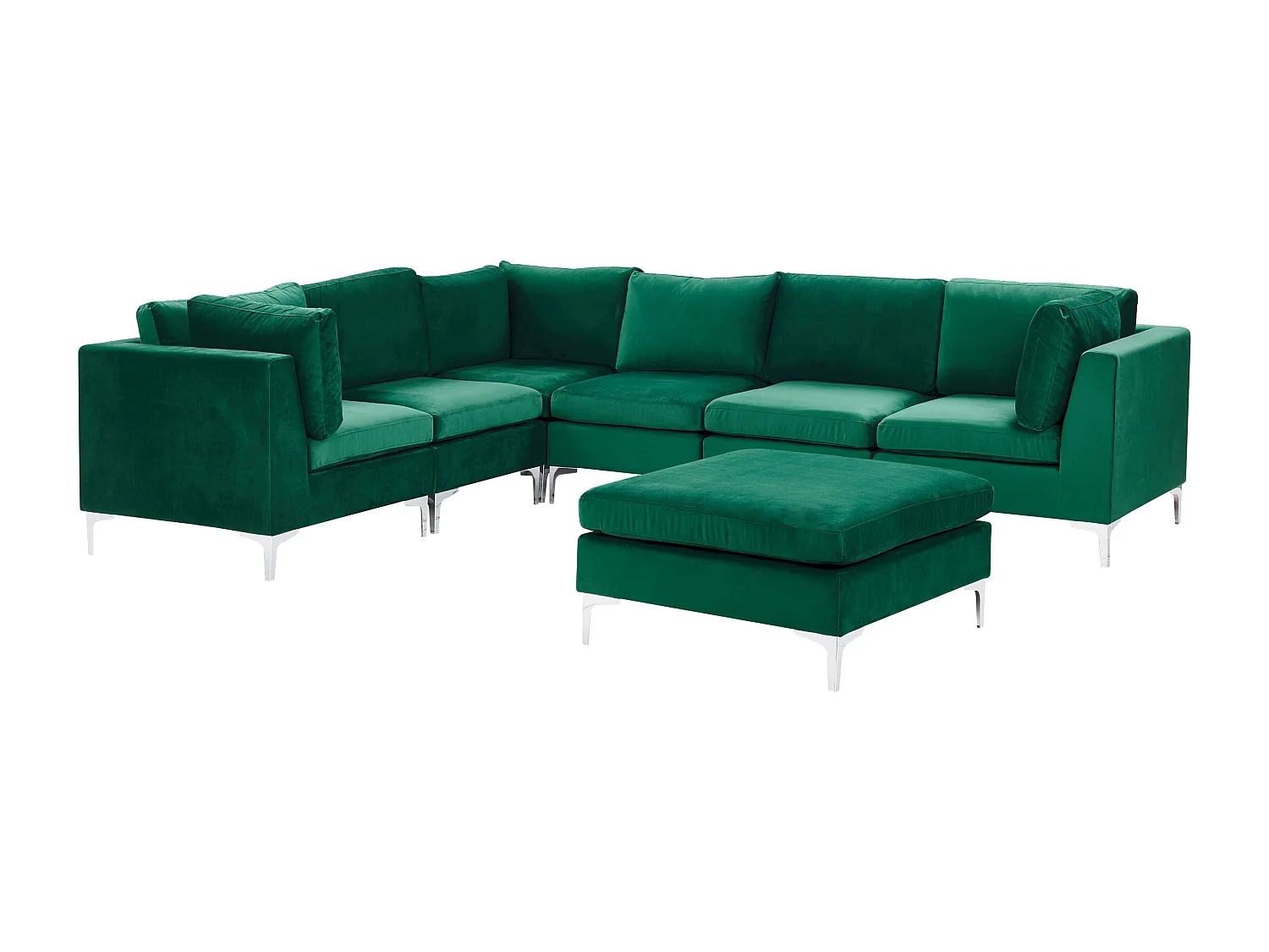 Canapé d'Angle Modulable - Evja - Côté Droit, 6 Modules et Pouf, en Velours, Vert