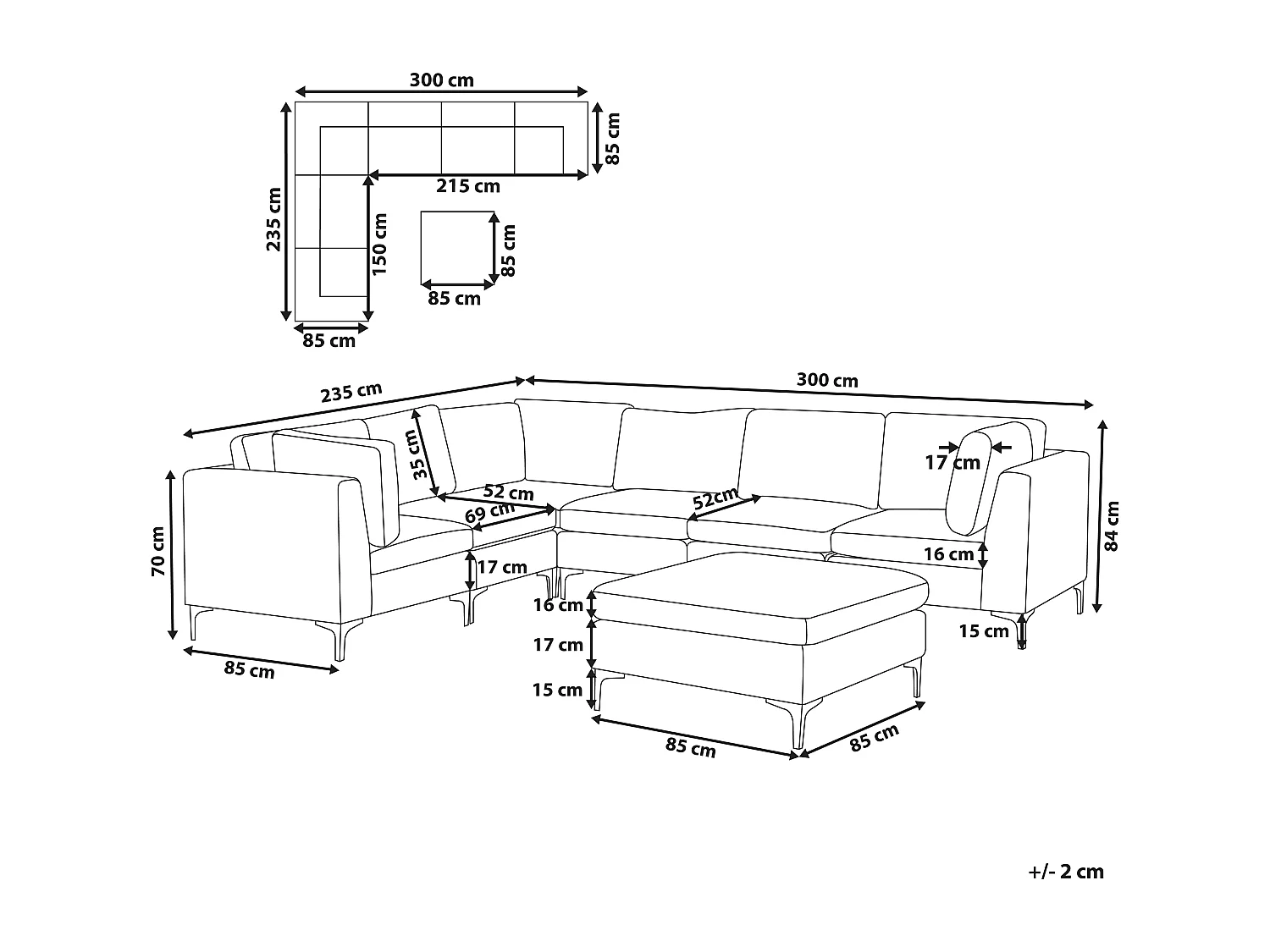 Canapé d'Angle Modulable - Evja - Côté Droit, 6 Modules et Pouf, en Velours, Vert