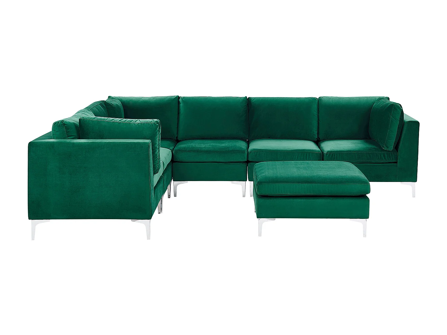 Canapé d'Angle Modulable - Evja - Côté Droit, 6 Modules et Pouf, en Velours, Vert