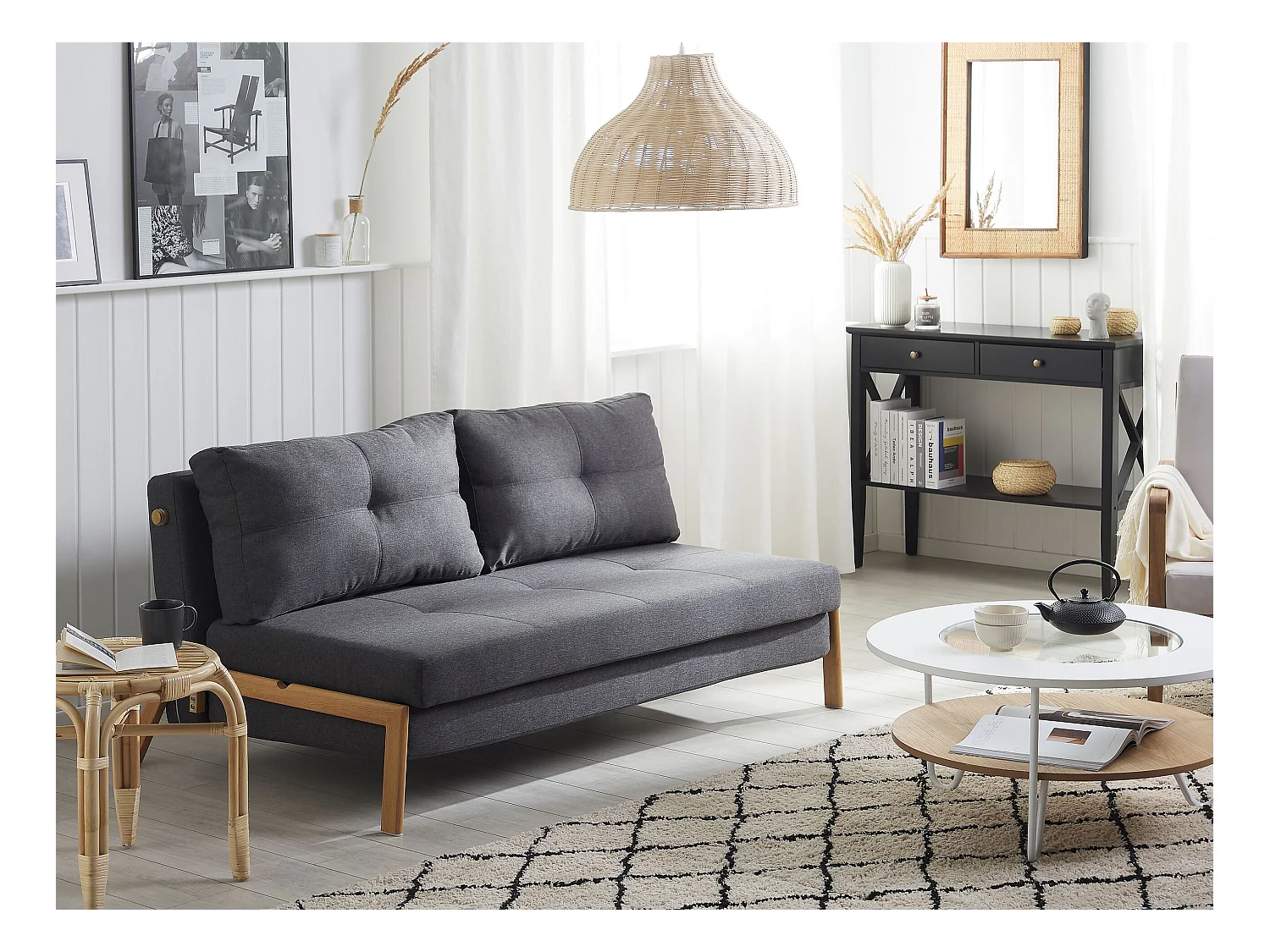 2-Sitzer Schlafsofa Stoffbezug dunkles Grau gesteppt hohe Metallbeine Edland