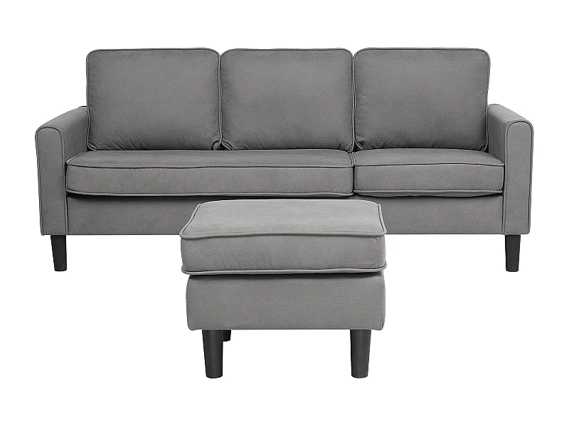 3-Sitzer Sofa Stoff helles Grau mit Ottomane Armlehnen schwarze Beine Avesta