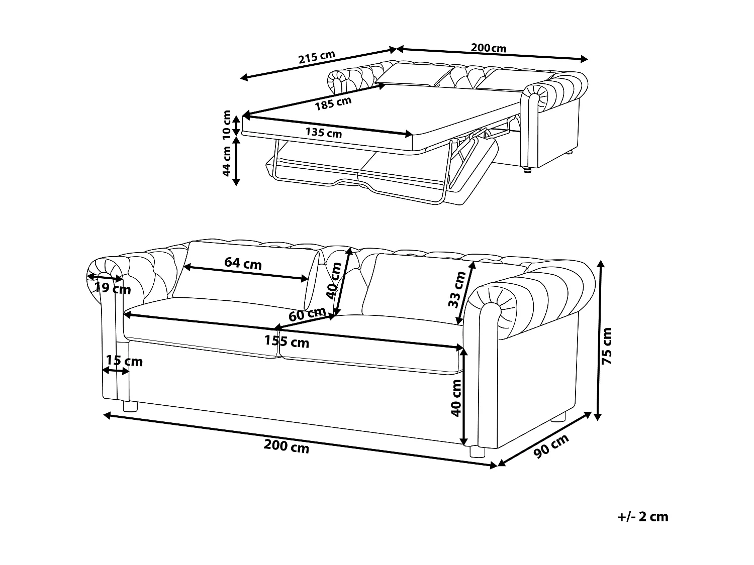 Divano letto CHESTERFIELD Velluto Blu 3 posti