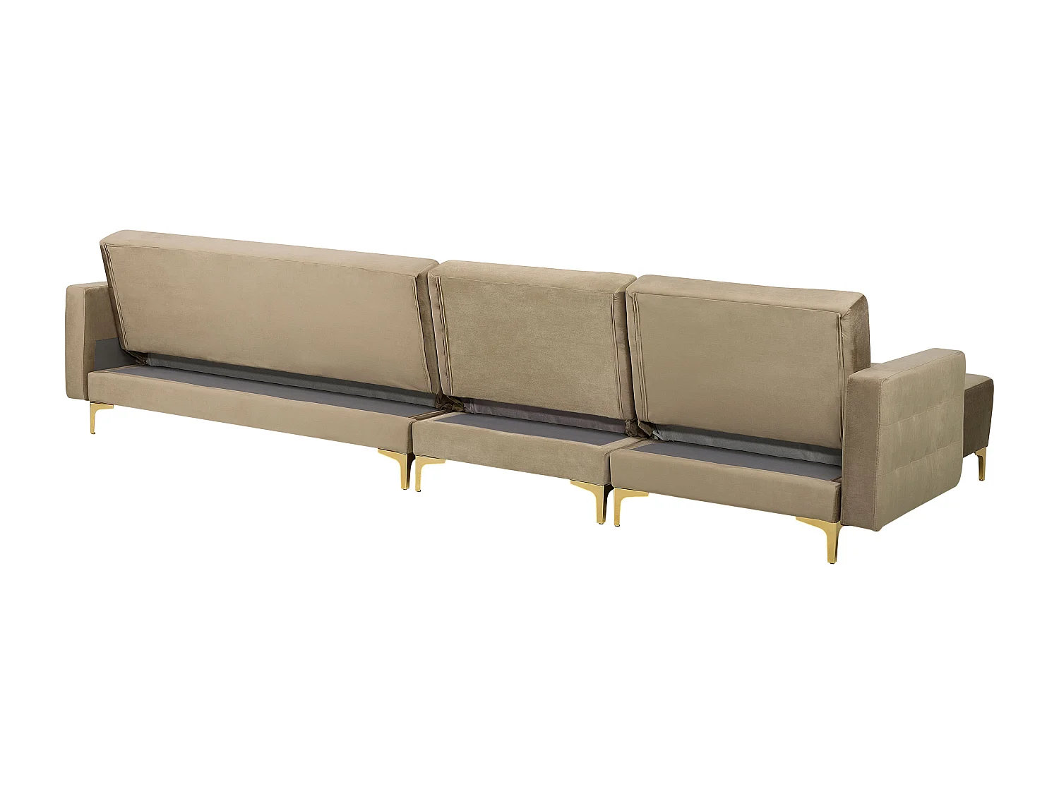 Canapé-lit d'angle modulable 5 places ABERDEEN Velours Beige sable avec ottoman Côté droit