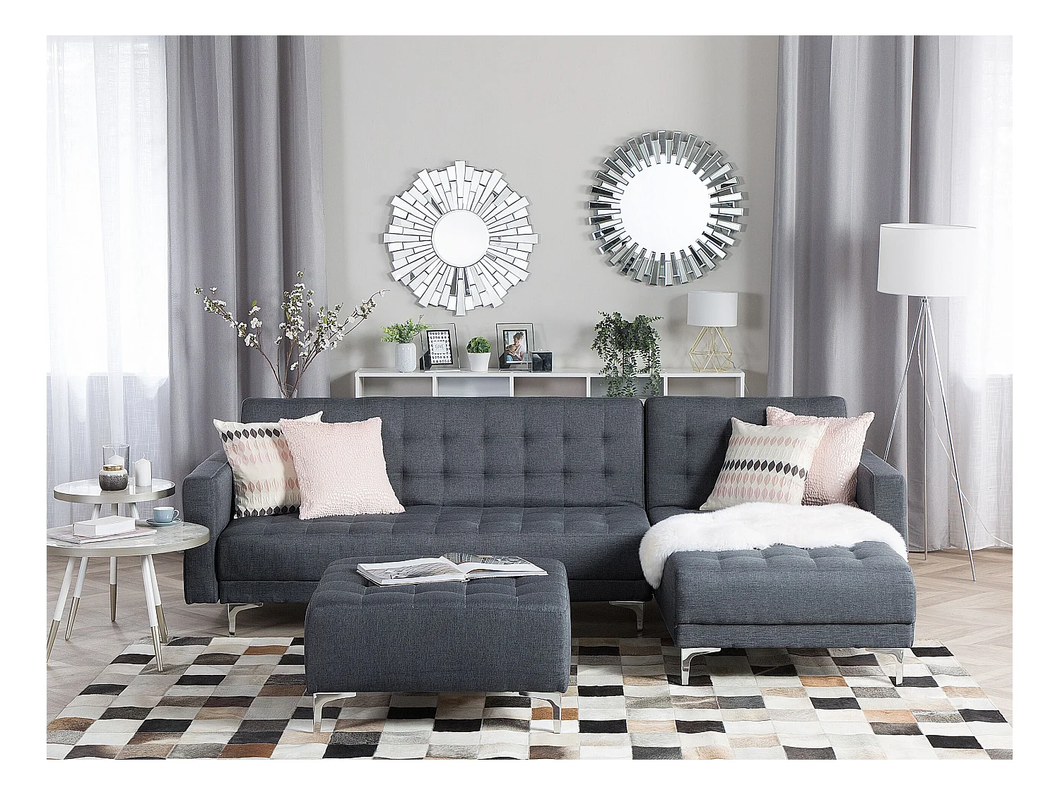 Canapé Angle à droite en Tissu Gris Foncé 4 Places Dossier Réglable Chic Aberdeen