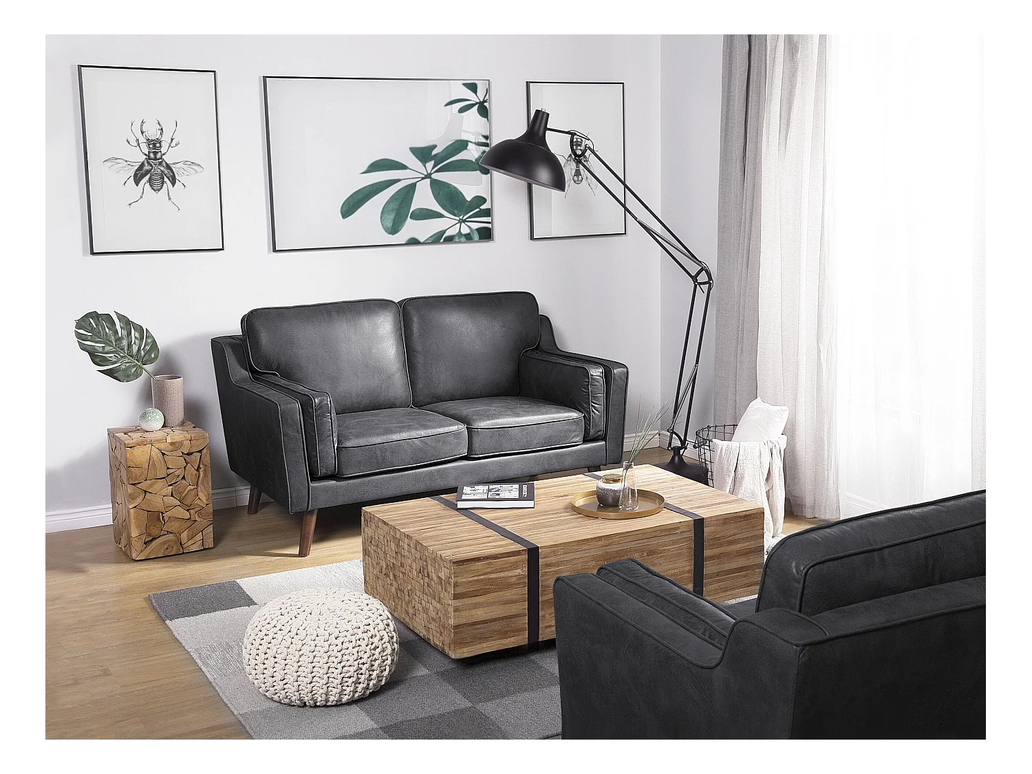 Canapé 2 places LOKKA Cuir PU Gris