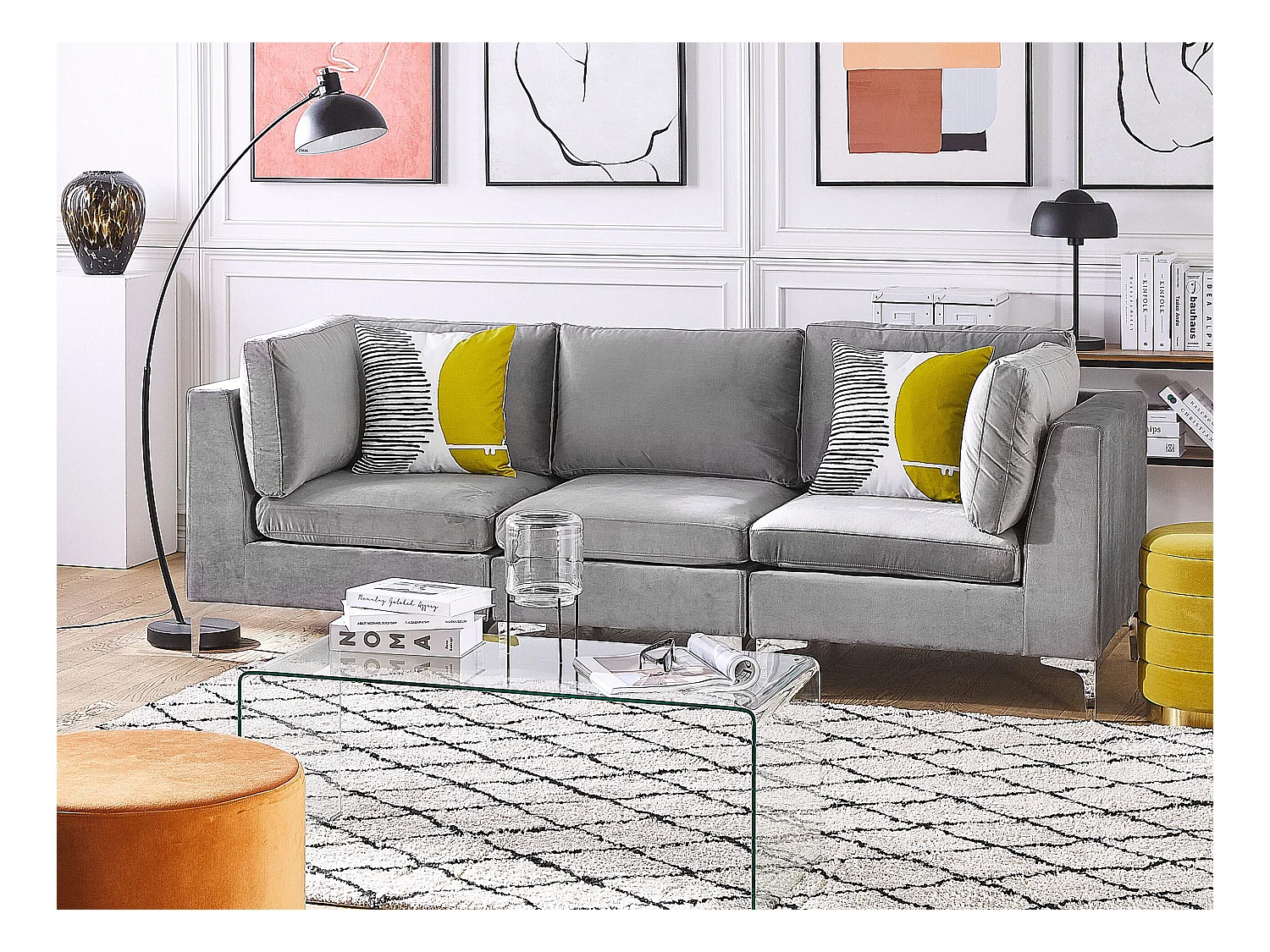 Sofá modular EVJA Veludo Cinzento 3 lugares