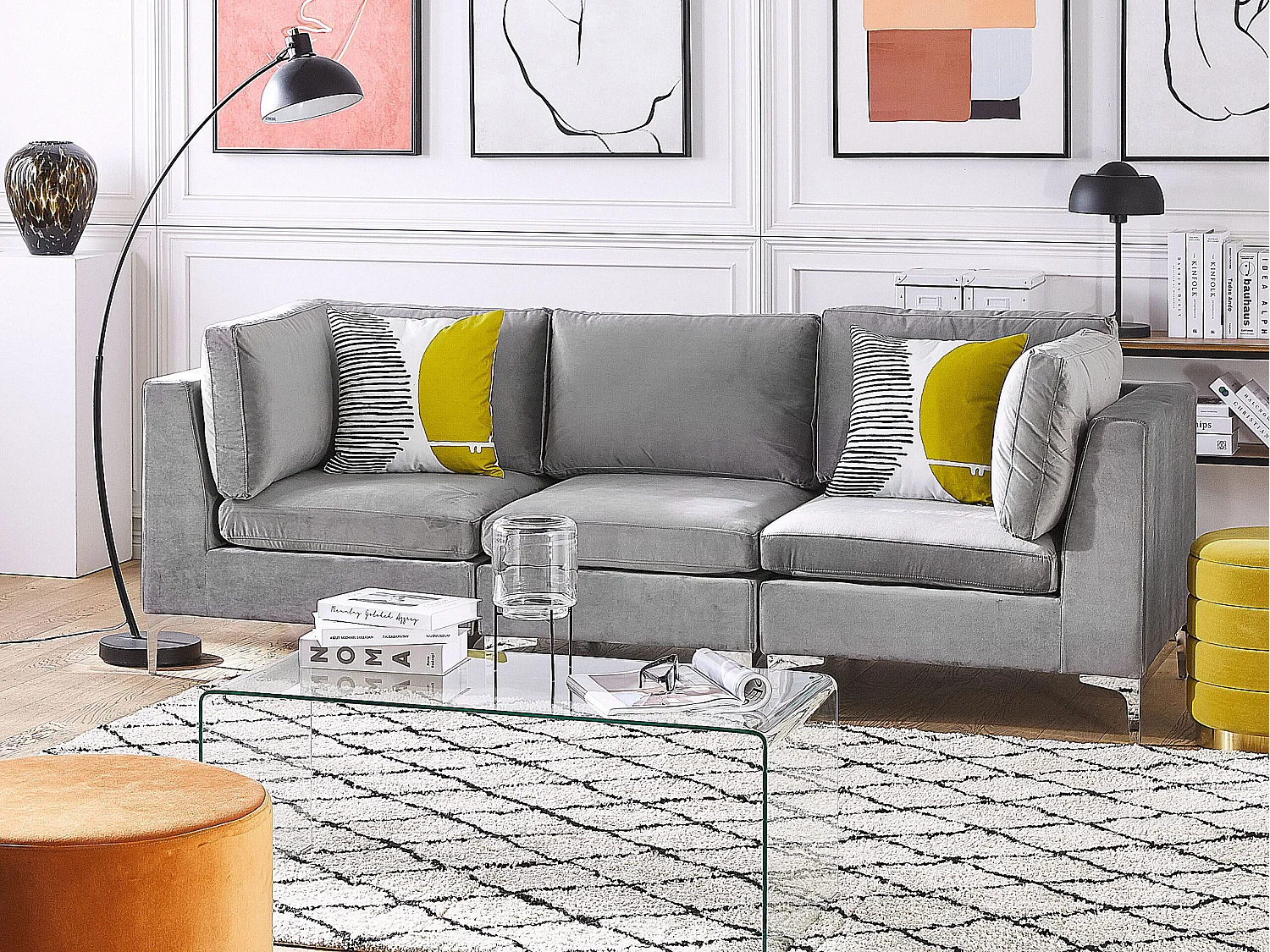 Canapé modulable 3 places EVJA Velours Gris