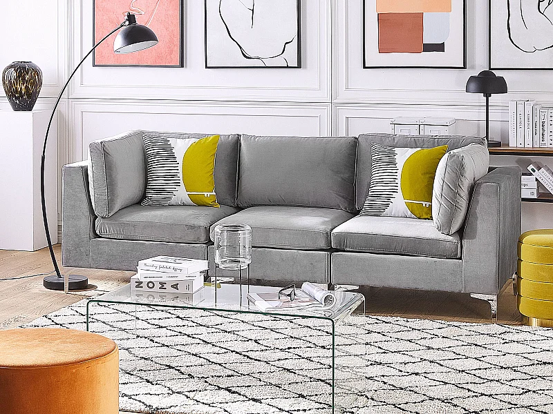 Modernes Modulsofa 3-Sitzer mit Polsterbezug aus Samtstoff in Grau Glamour Evja