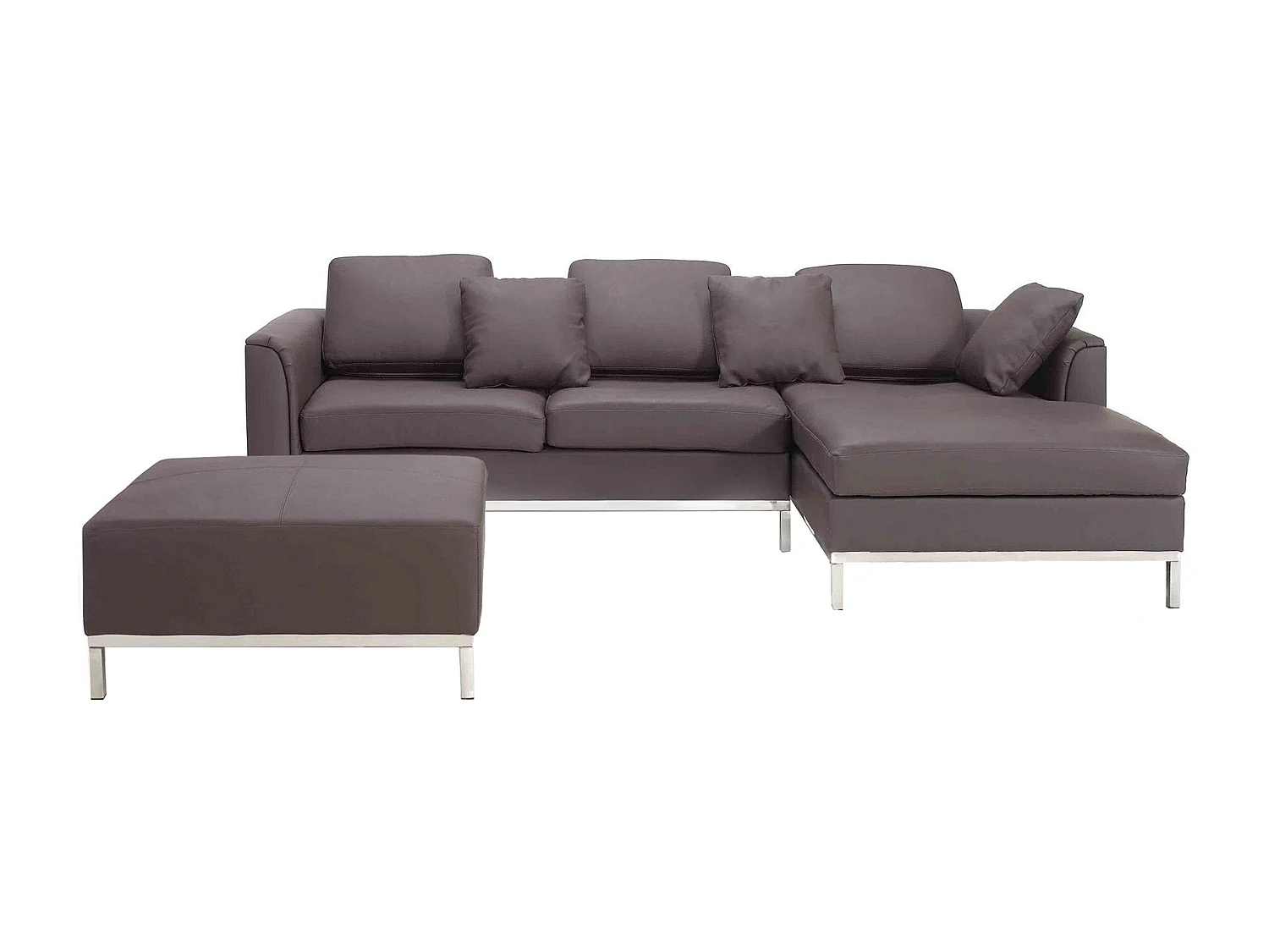 Canapé Angle à droite en Cuir Véritable Marron et Pouf Ottoman Housses Amovibles Oslo