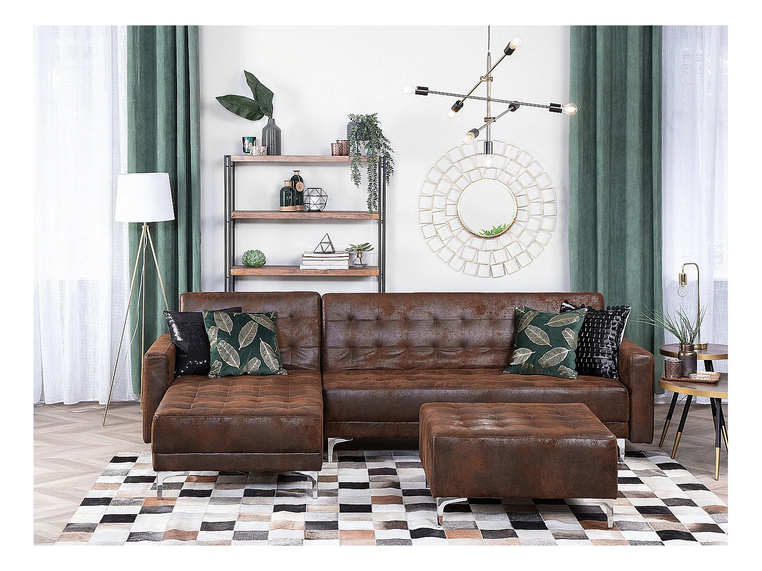 Canapé Angle à gauche Modulable Convertible Cuir PU Marron Classique Aberdeen