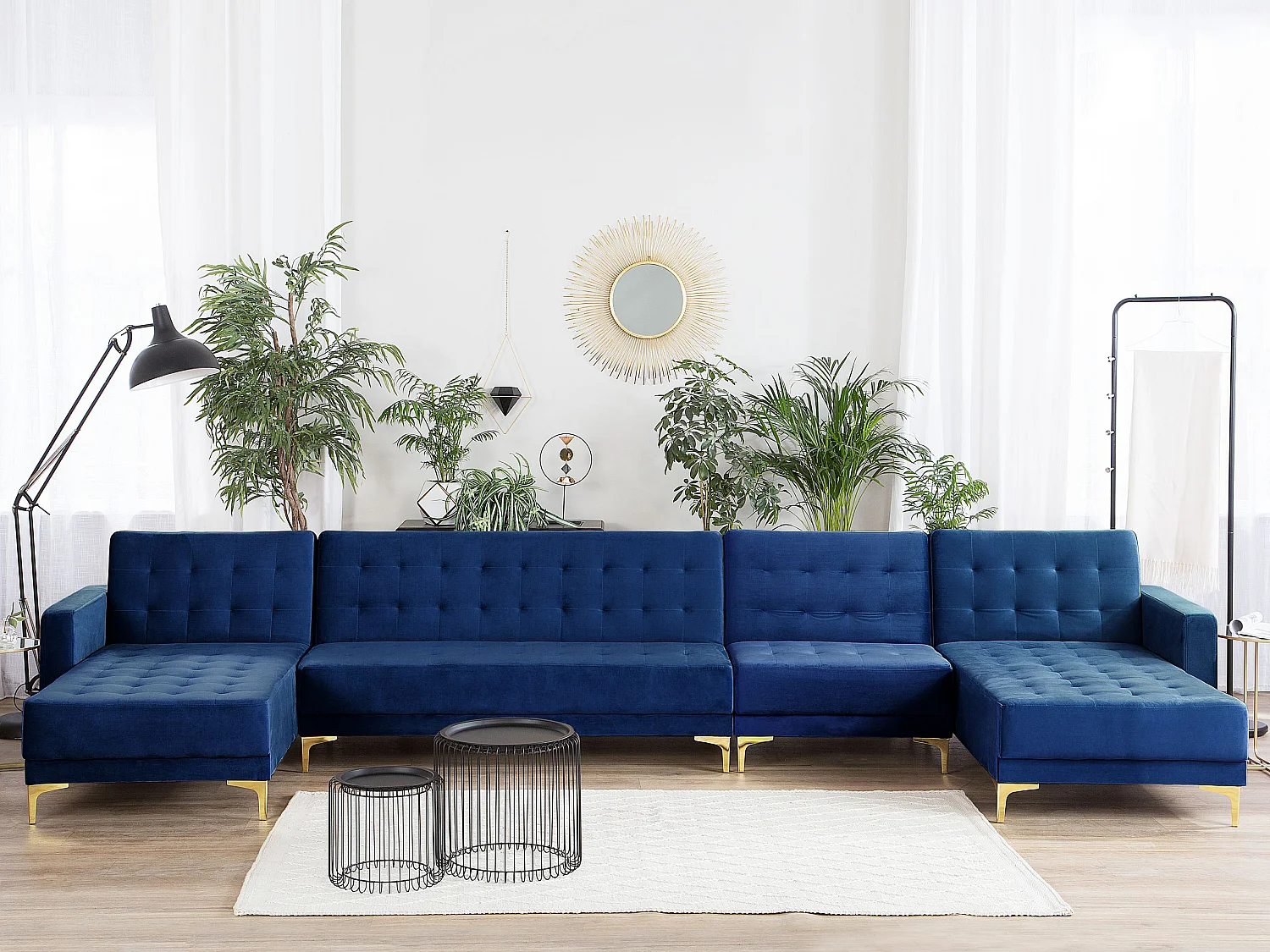 Canapé-lit modulable en forme de U 6 places ABERDEEN Velours Bleu marine