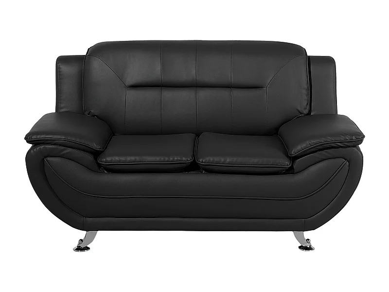 Bequemes Sofa 2er Sitzer dicke Armlehnen Kunstleder schwarz Leira