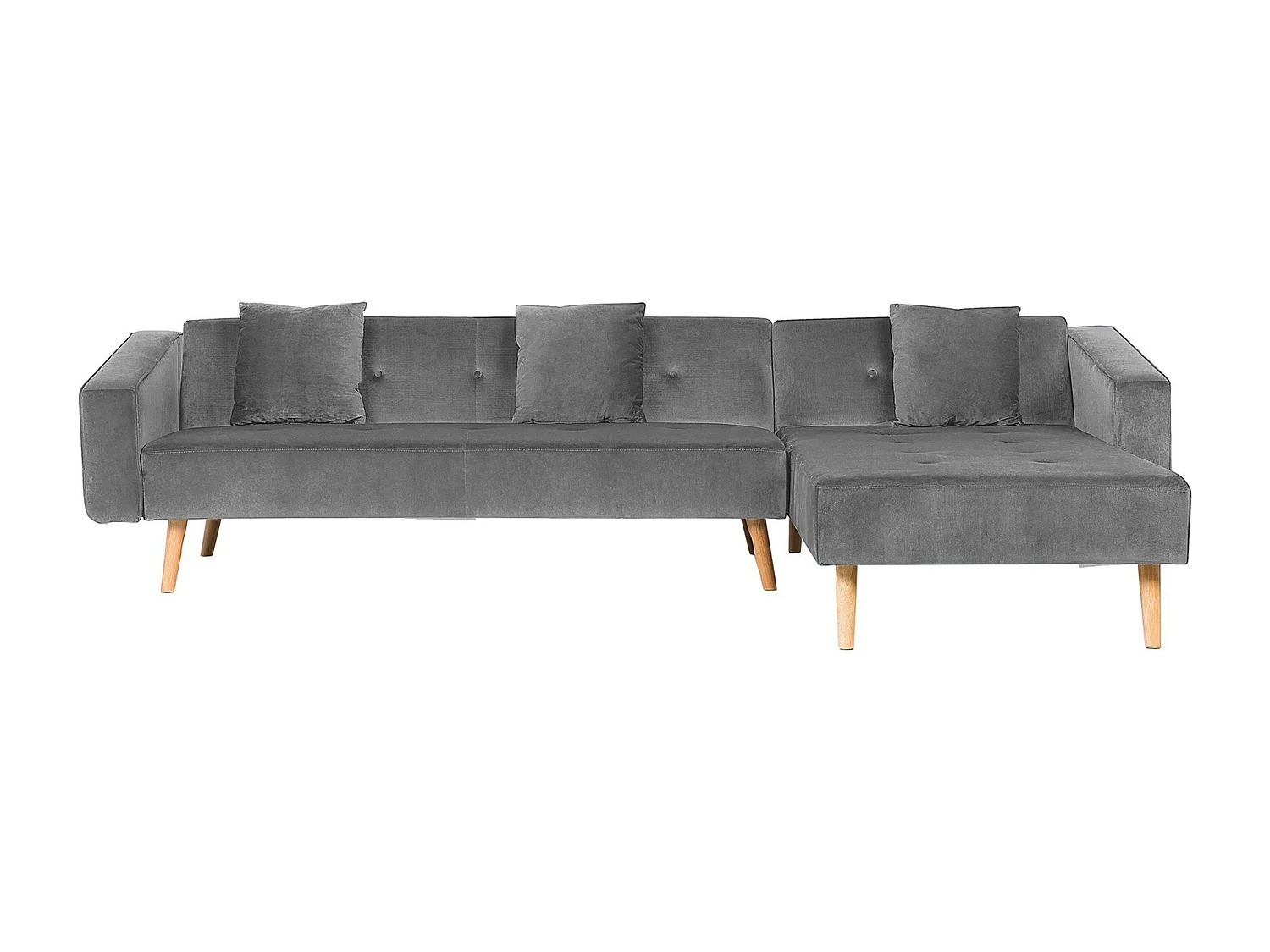 Ecksofa linksseitig Retro Stil Samtstoff grau mit Zierkissen Vadso