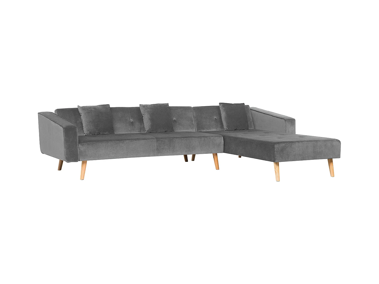Ecksofa linksseitig Retro Stil Samtstoff grau mit Zierkissen Vadso