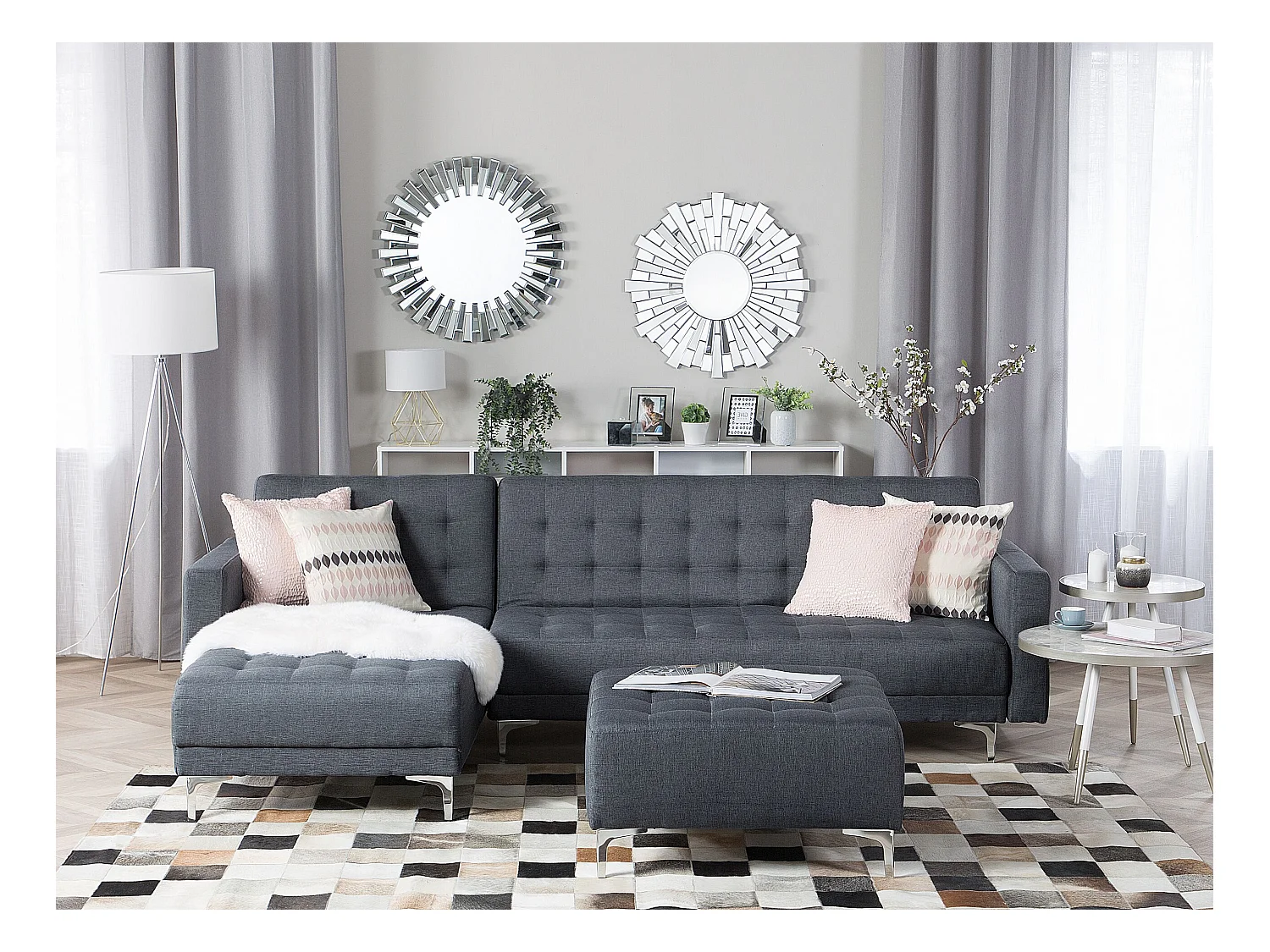 Canapé Angle à gauche en Tissu Gris Foncé 4 Places Dossier Réglable Chic Aberdeen