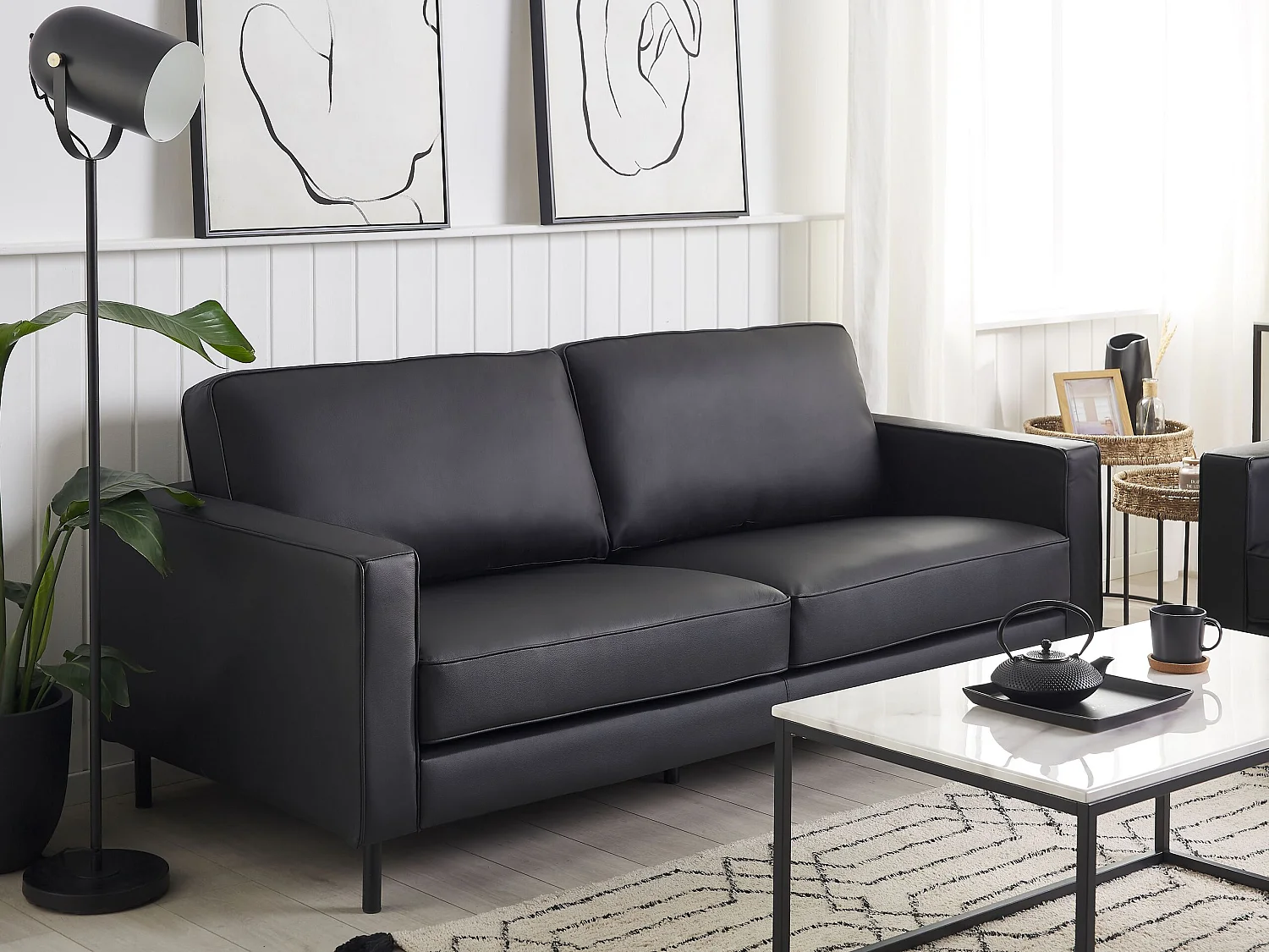 Bank SAVALEN Leer Zwart 3-zitter
