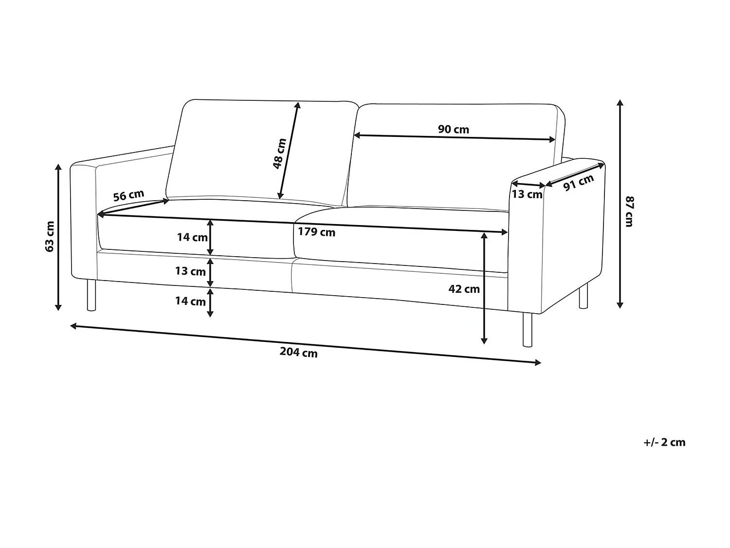 Sofá SAVALEN Pele Preto 3 lugares