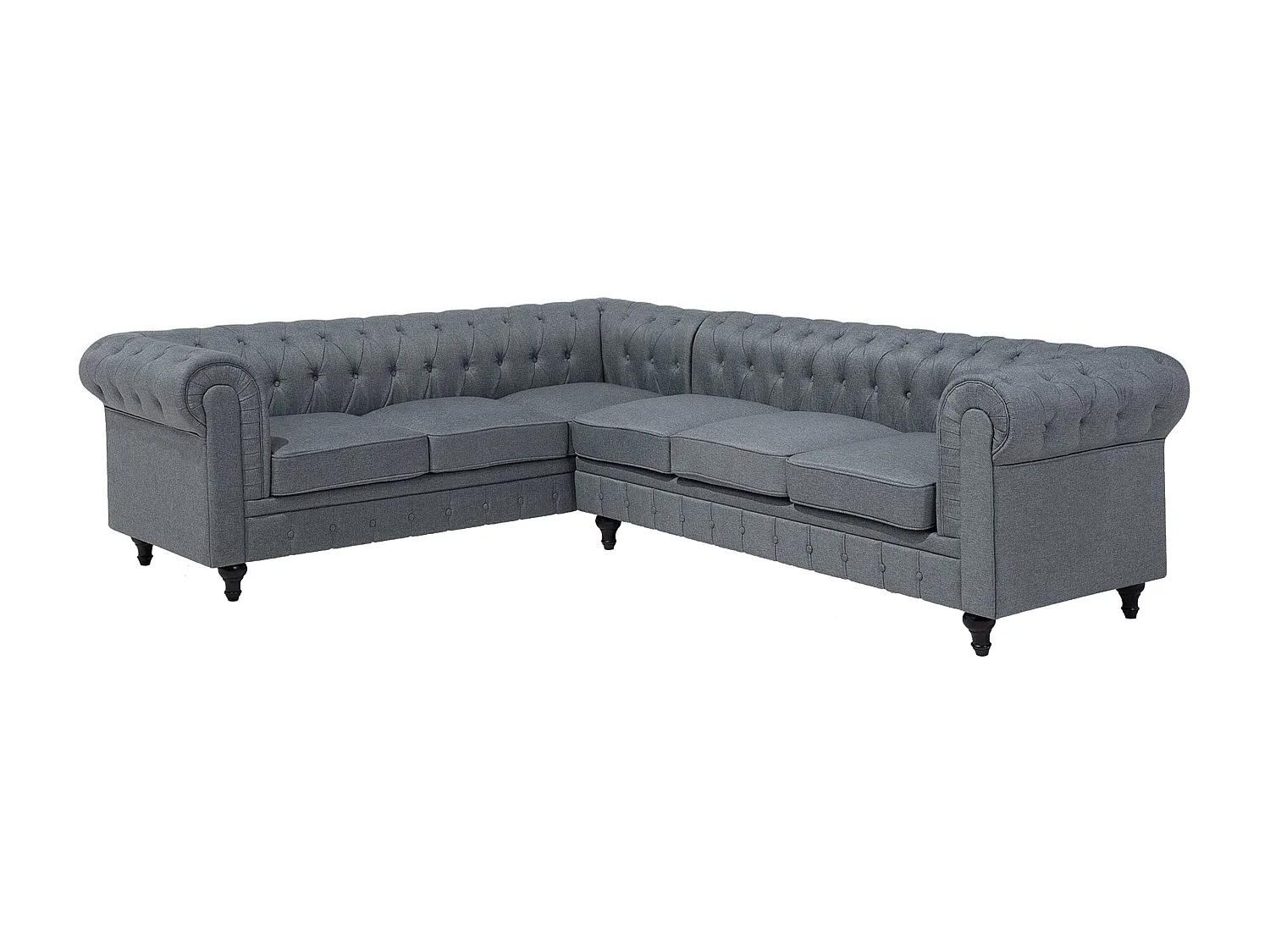 Canapé d'Angle à gauche en Tissu Gris Housse Amovible Assise Large Chesterfield