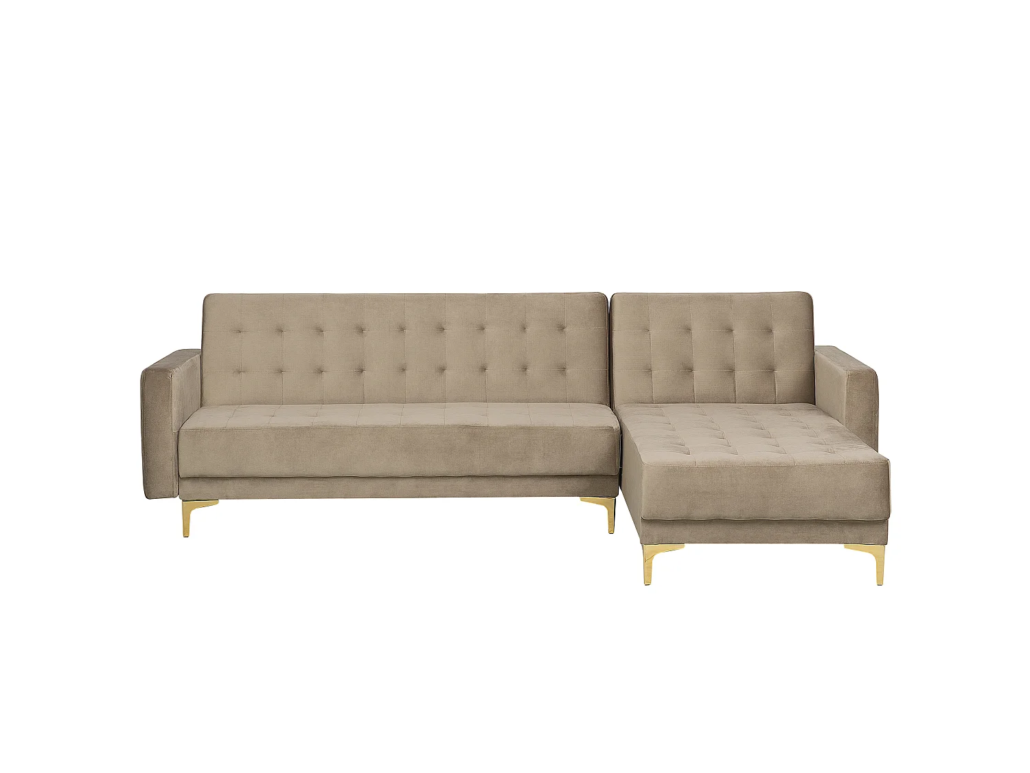Canapé-lit d'angle modulable ABERDEEN Velours Beige sable 4 places Côté gauche