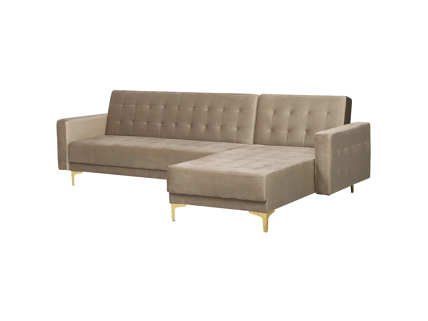 Canapé-lit d'angle modulable ABERDEEN Velours Beige sable 4 places Côté gauche