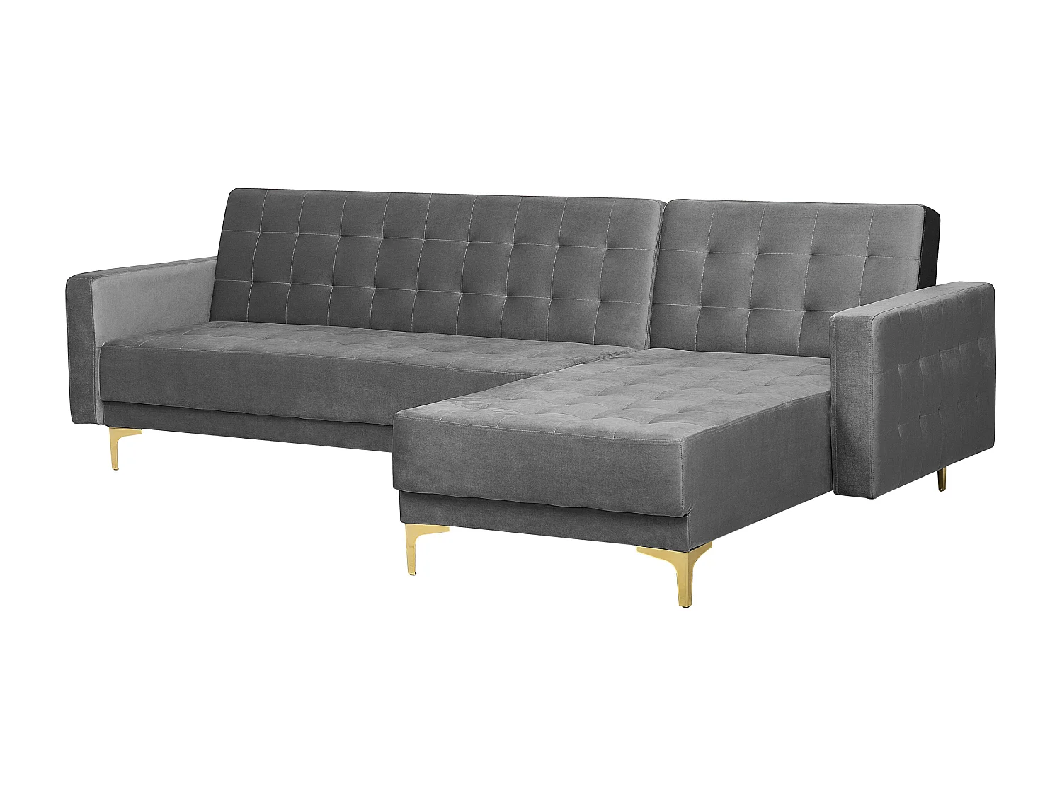 Canapé Angle à droite en Velours Gris Elégant 4 Places Dossier Réglable Aberdeen