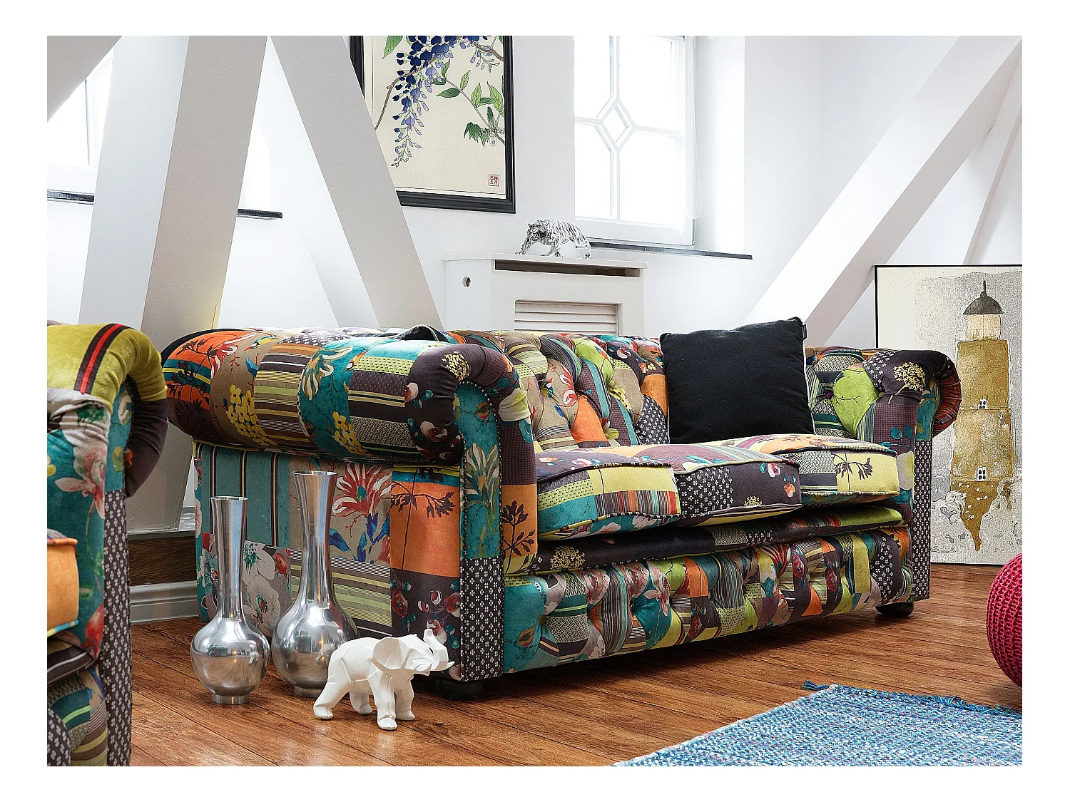 Canapé 3 places CHESTERFIELD Tissu Vert clair