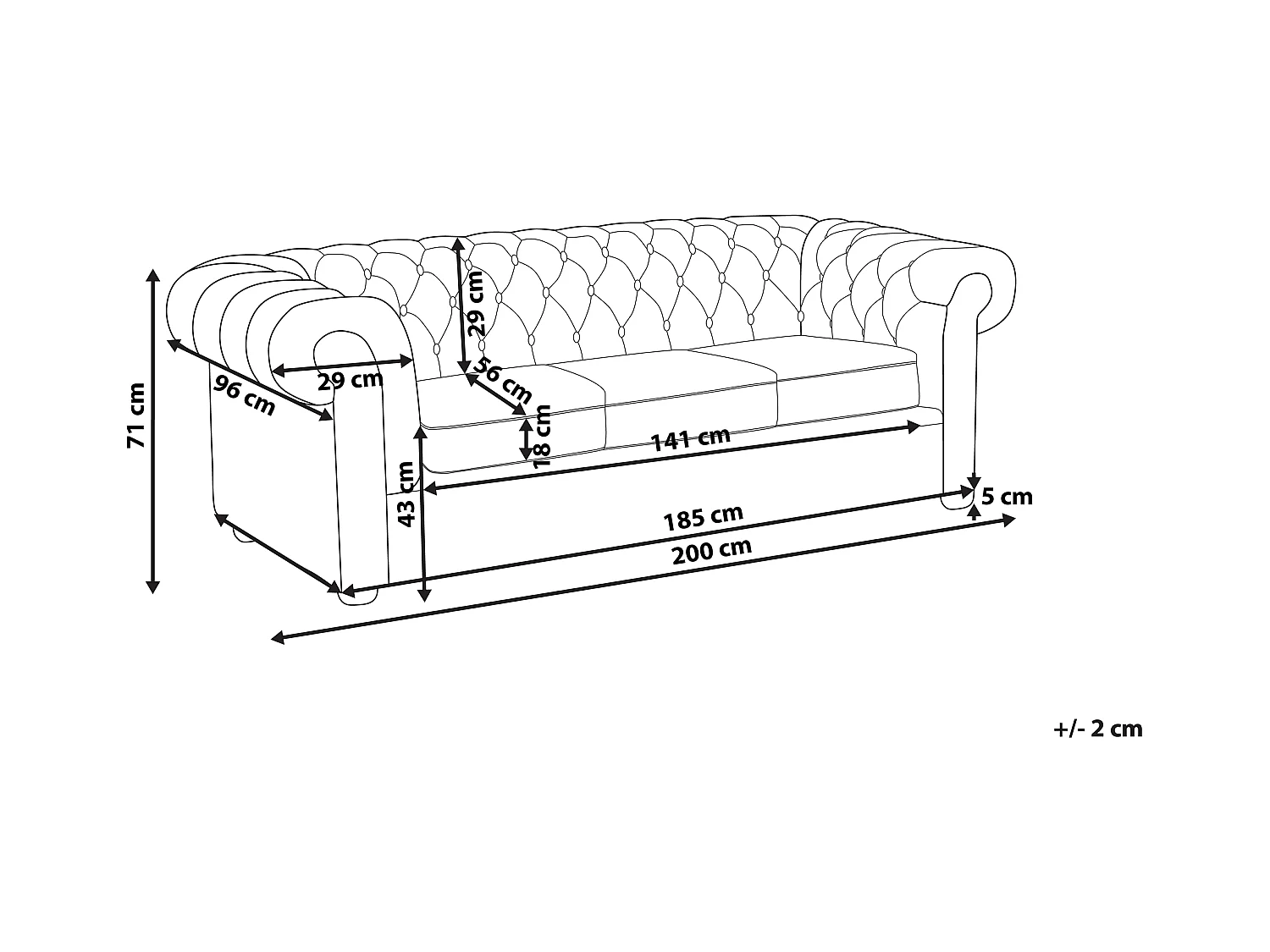 Canapé 3 places CHESTERFIELD Tissu Vert clair