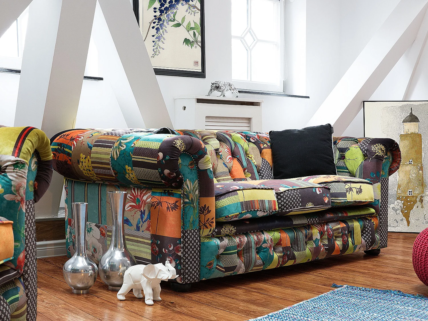 Canapé 3 places CHESTERFIELD Tissu Vert clair