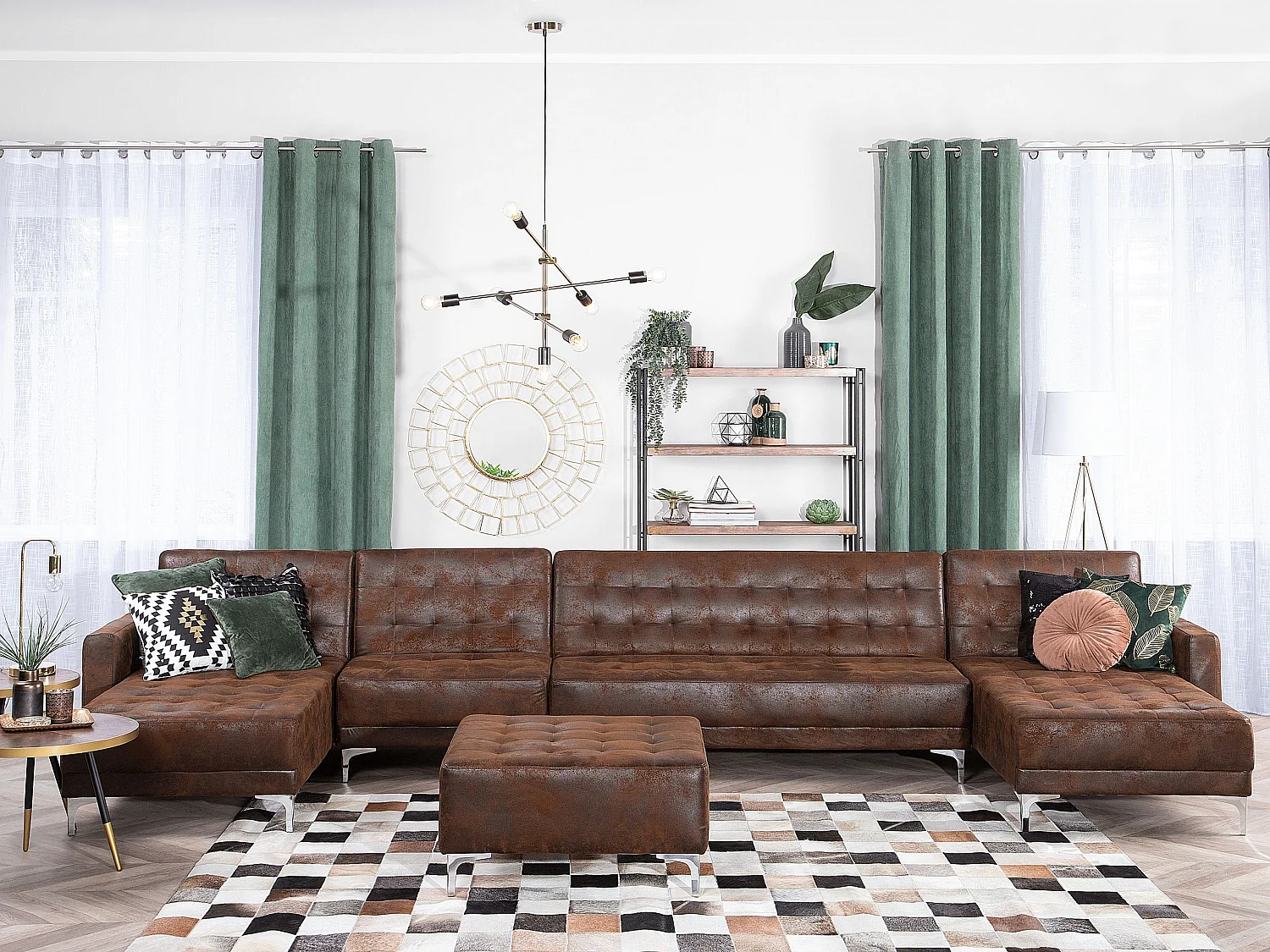 Canapé-lit modulable en forme de U 6 places ABERDEEN Cuir PU Marron