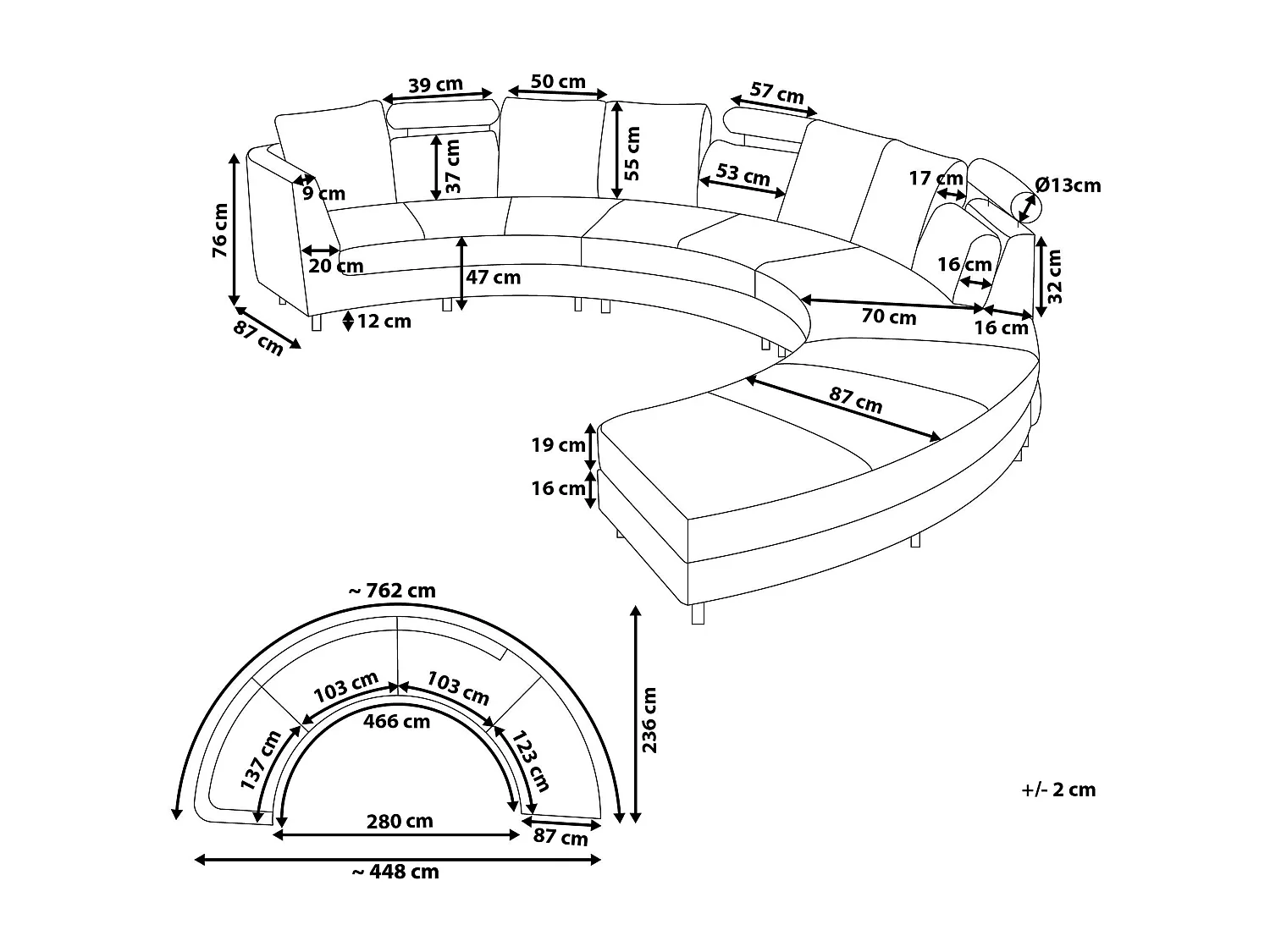 Halfronde bank ROTUNDE Fluweel Lichtgrijs 7-zitter