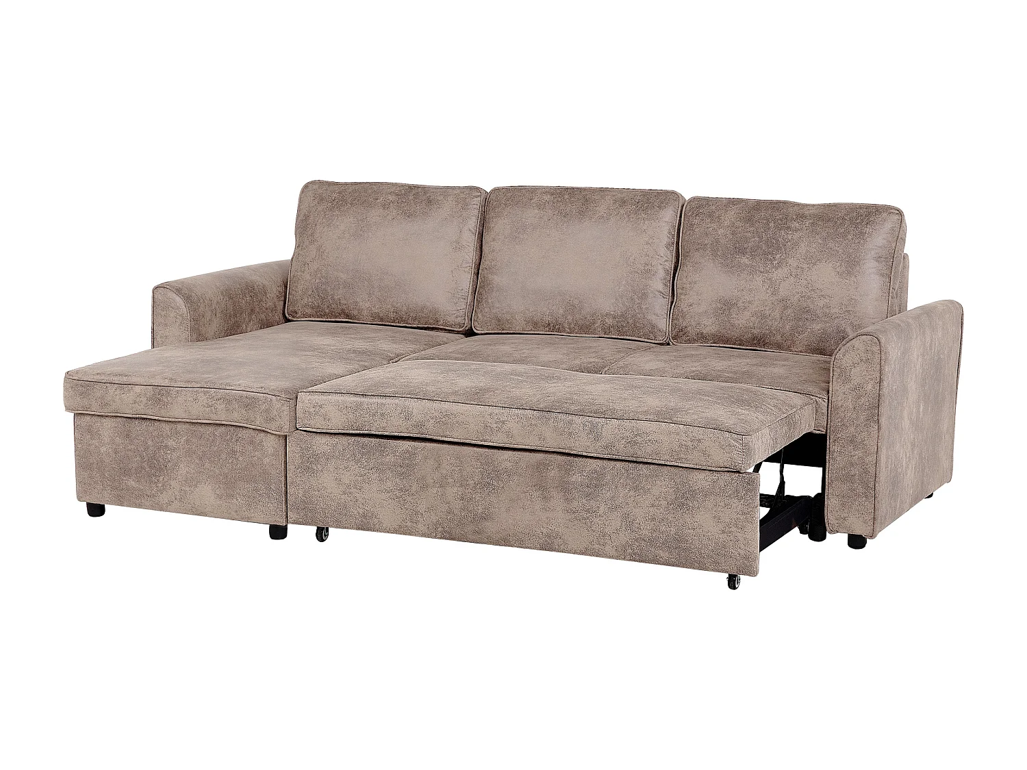 Hoekslaapbank NESNA Kunstleer Bruin met opbergruimte 3-zitter Rechterzijde