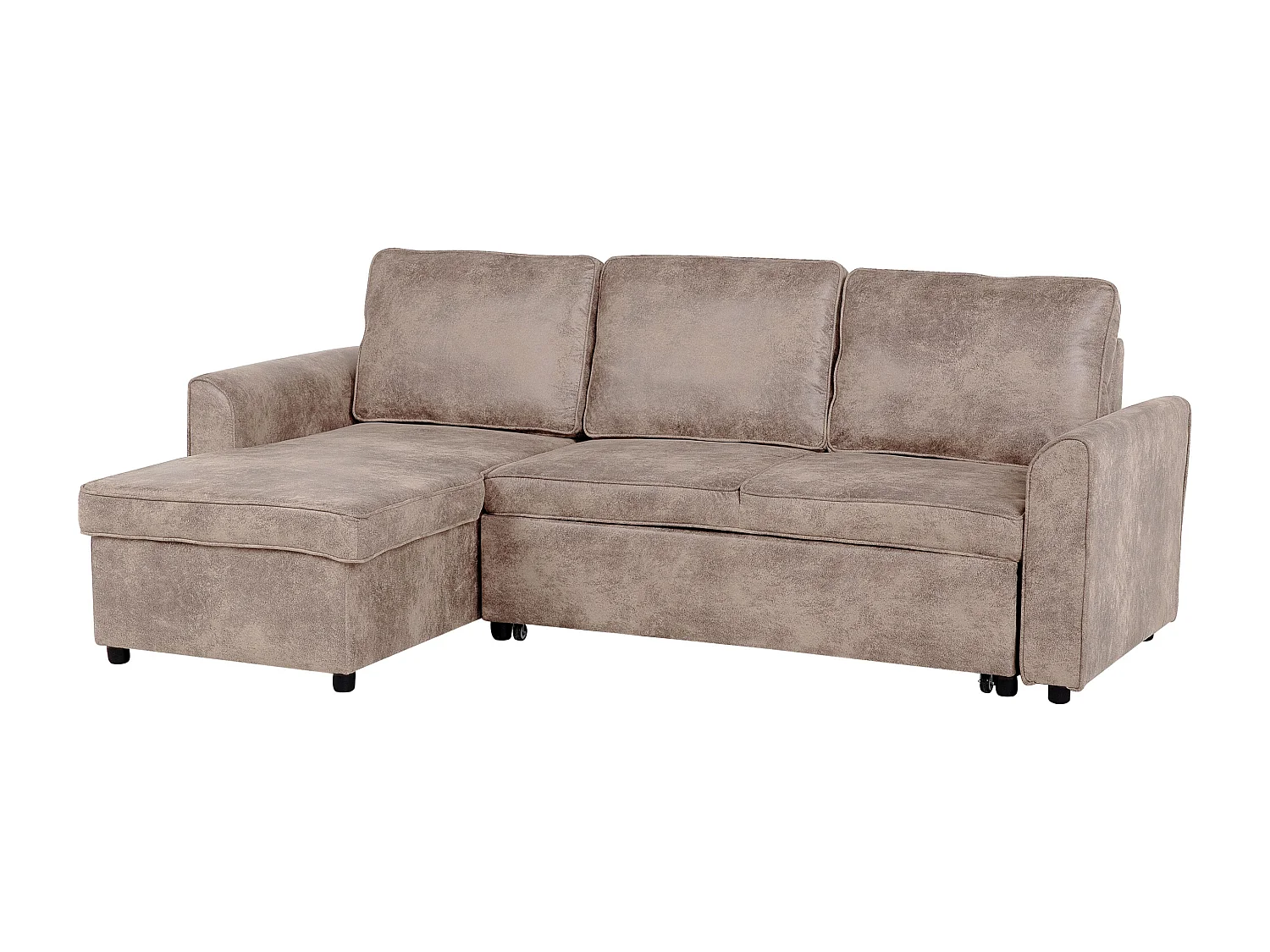 Hoekslaapbank NESNA Kunstleer Bruin met opbergruimte 3-zitter Rechterzijde