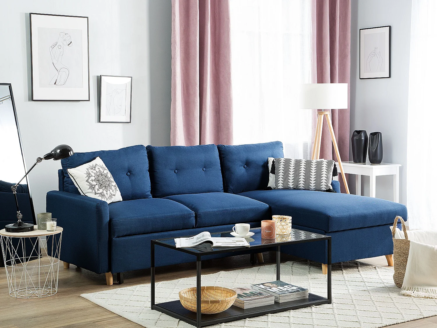 Beliani - Canapé angle à gauche - Flakk - En Tissu, Bleu Marine