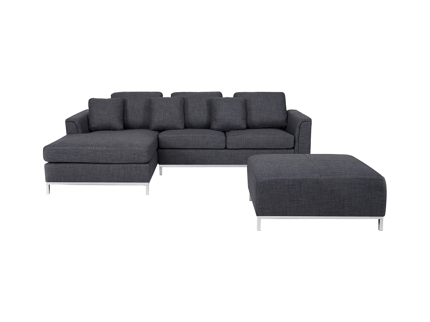 Canapé Angle à gauche en Tissu Gris Foncé et Pouf Ottoman Housses Amovibles Oslo