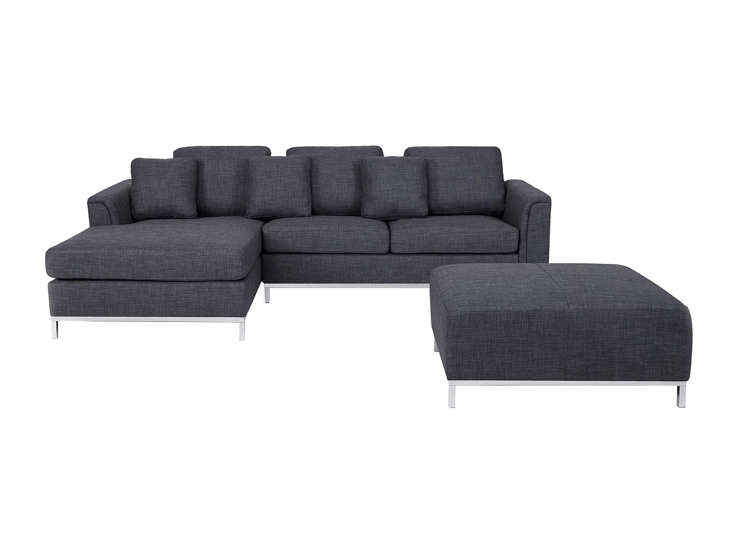 Canapé d'angle OSLO Tissu Gris foncé avec ottoman 5 places Côté droit