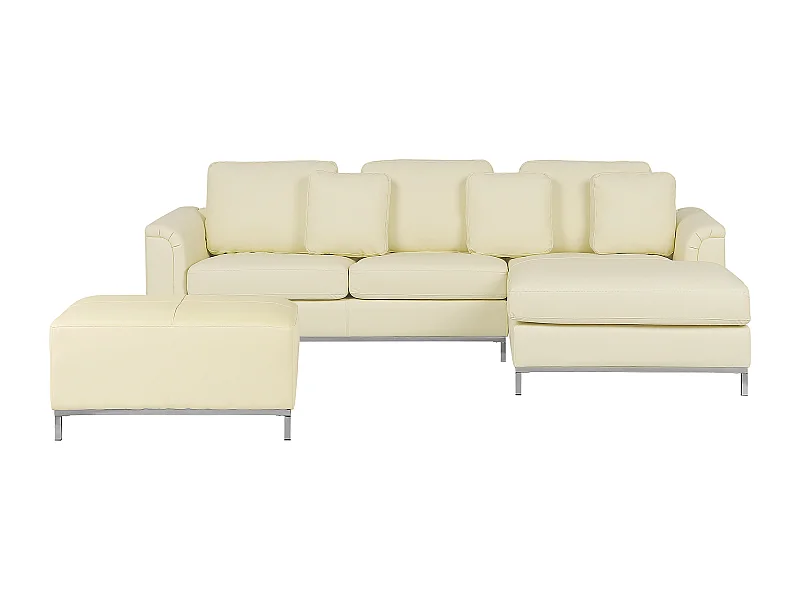 Divano angolare OSLO Pelle naturale Crema con ottomana 5 posti Lato Sinistro