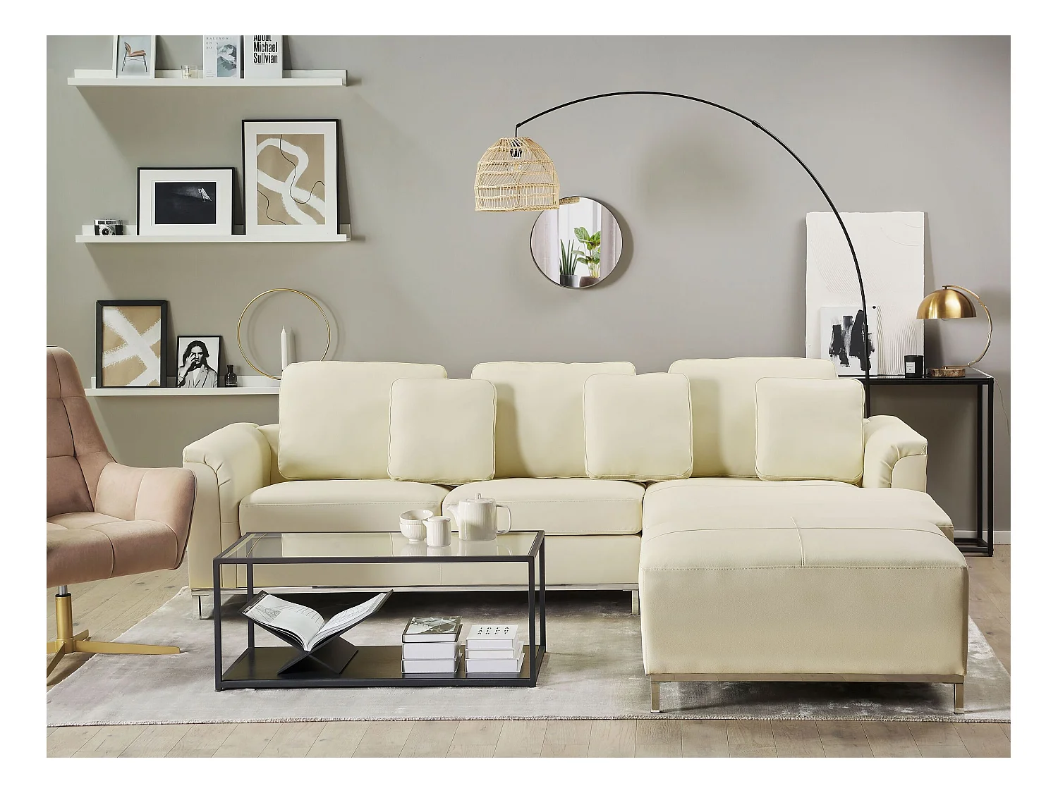 Modernes Ecksofa Beige Echtleder L-förmig linksseitig Oslo