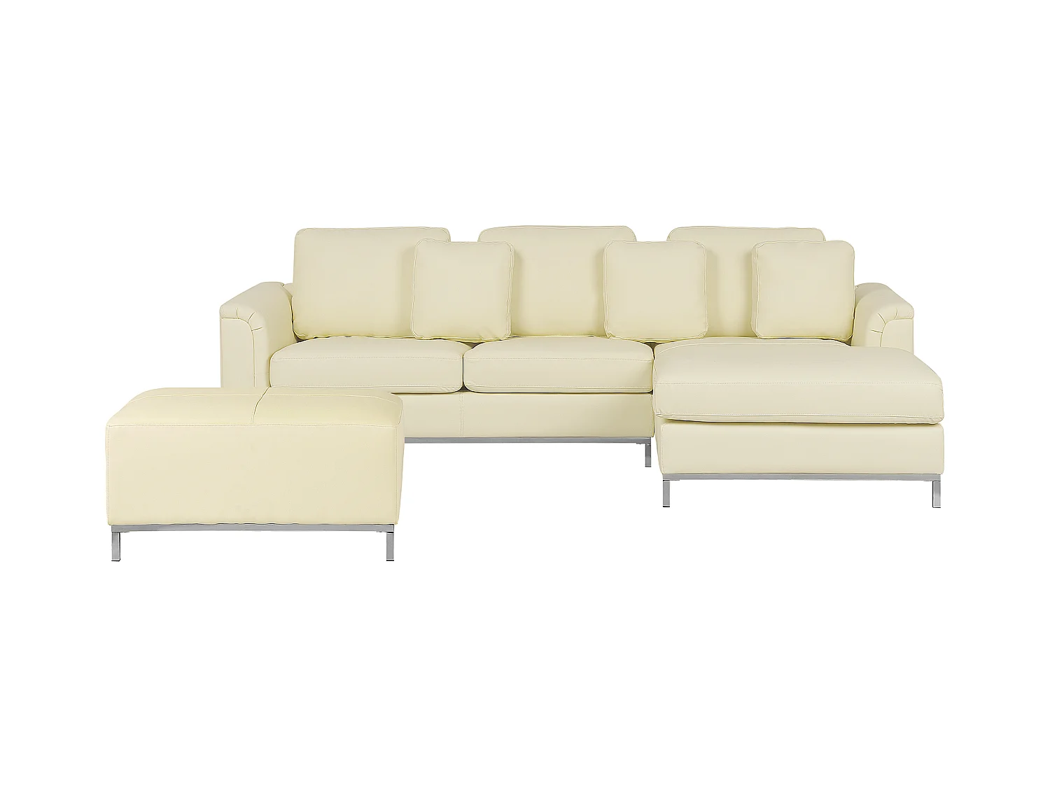 Canapé Angle à droite en Cuir Véritable Beige et Pouf Ottoman Housses Amovibles Oslo