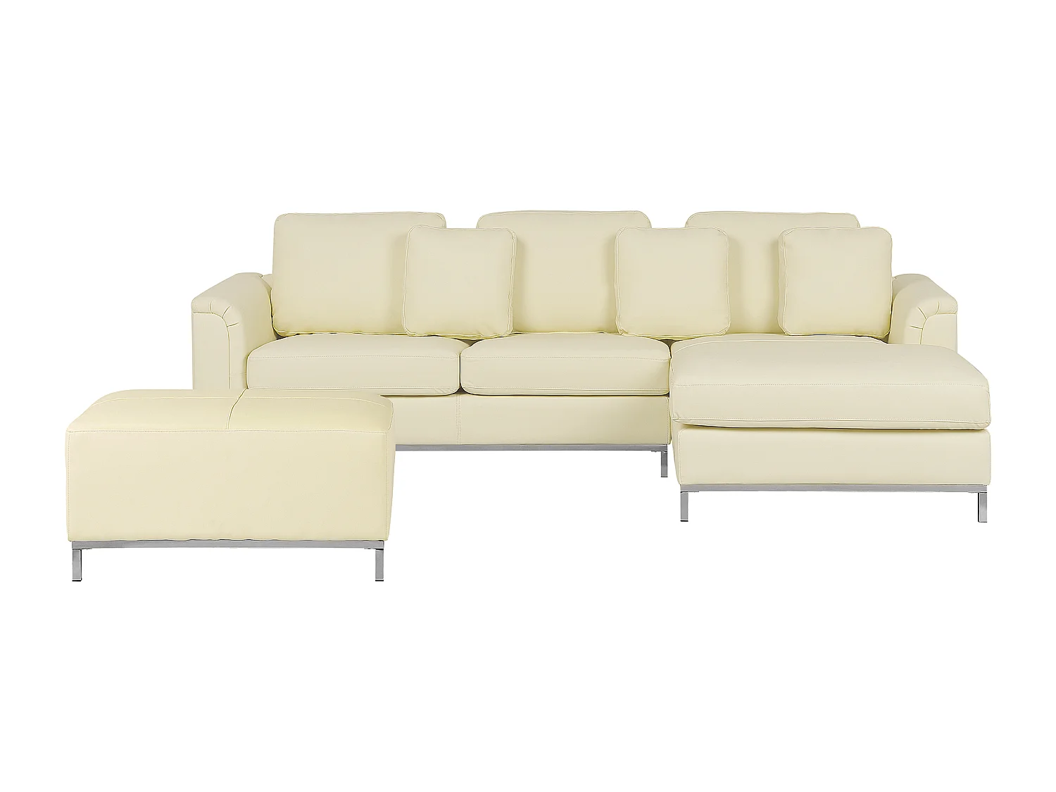 Canapé Angle à droite en Cuir Véritable Beige et Pouf Ottoman Housses Amovibles Oslo