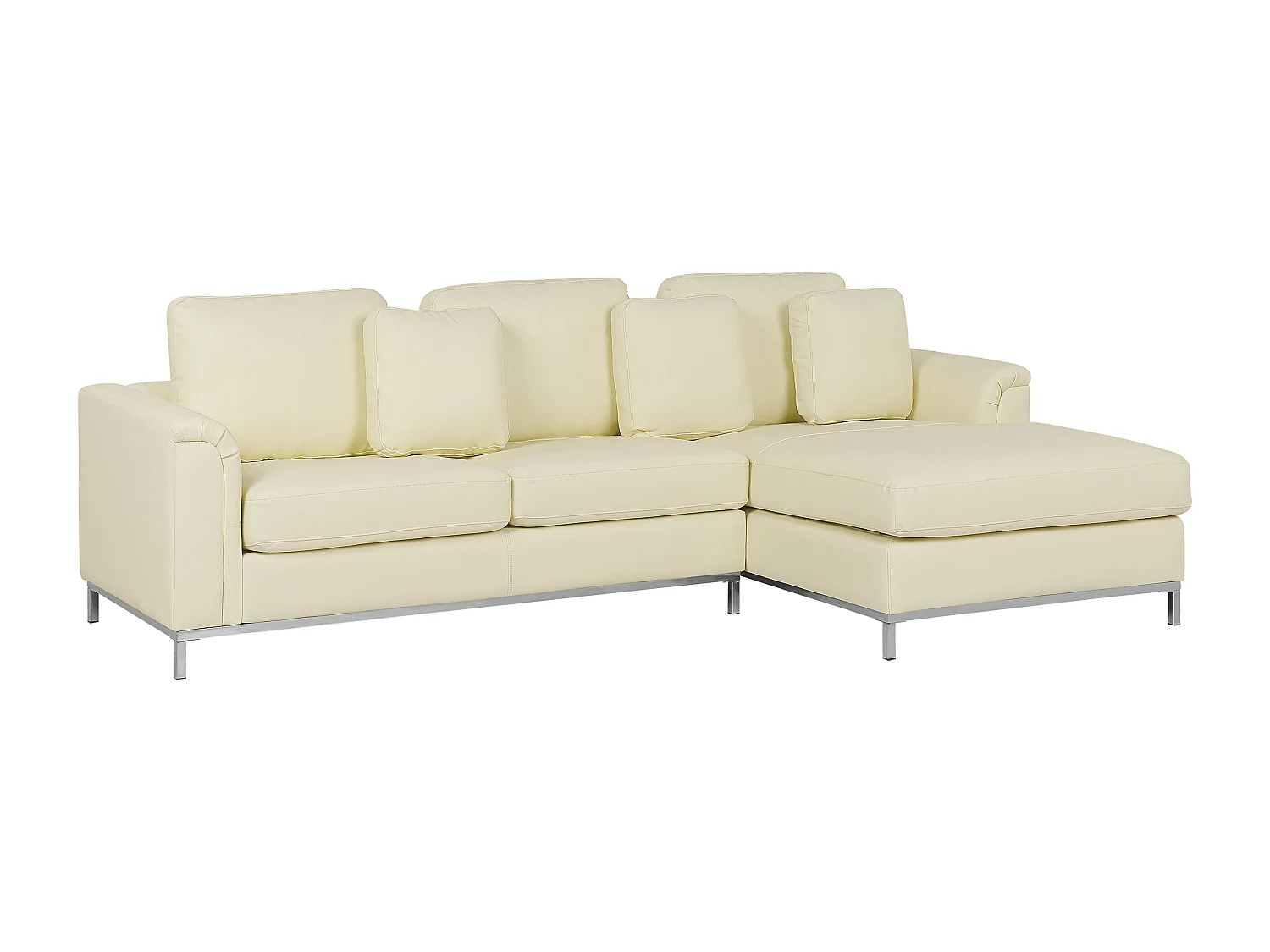 Canapé Angle à droite en Cuir Véritable Beige et Pouf Ottoman Housses Amovibles Oslo