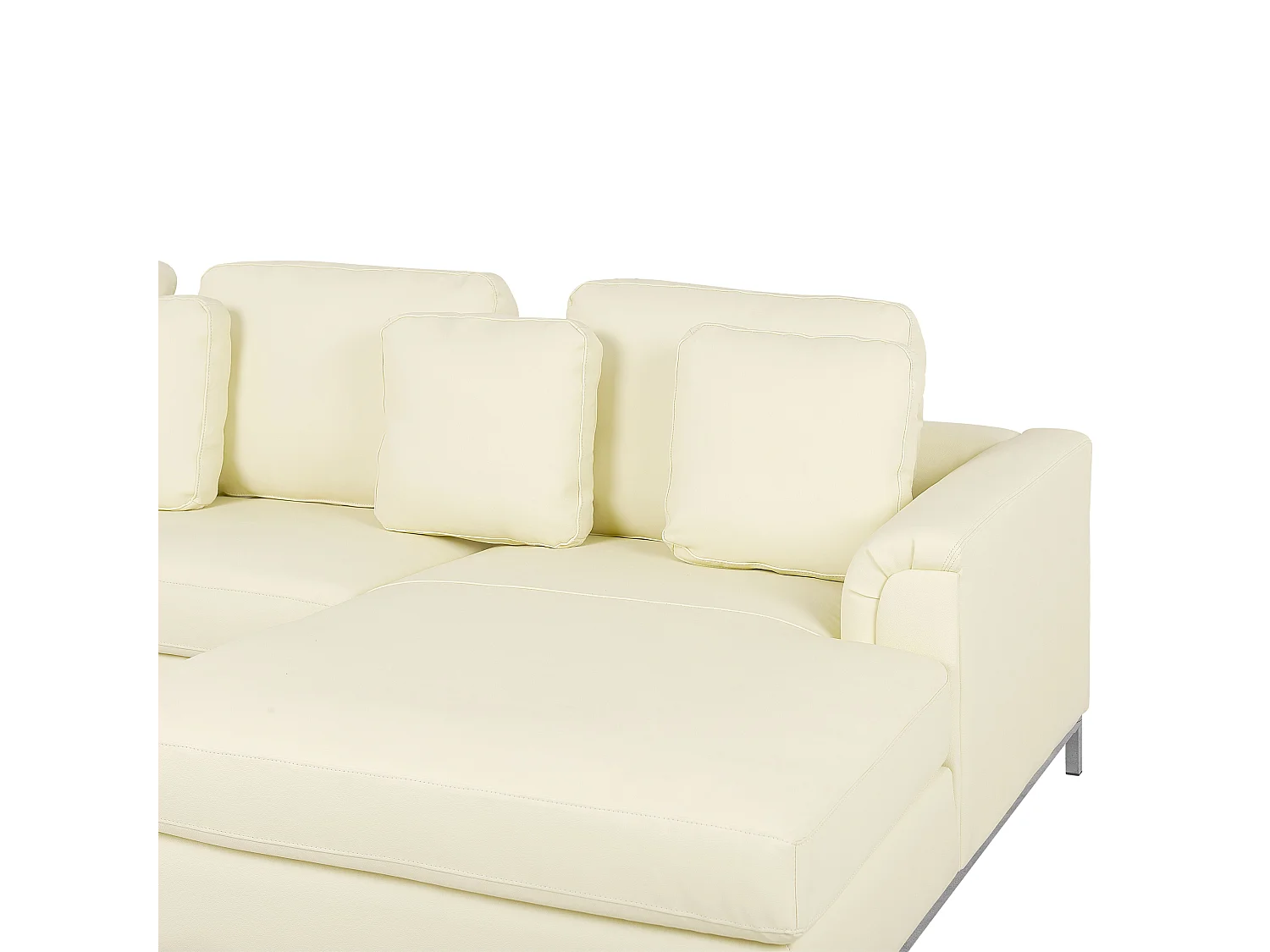 Sofá de canto OSLO Pele Creme com repousa-pés 5 lugares à esquerda