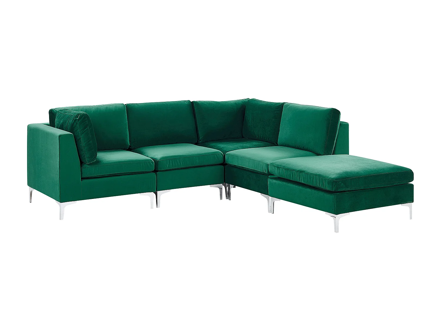 Modulaire hoekbank EVJA Fluweel Groen Met ottomaan 4-zitter Linkerzijde