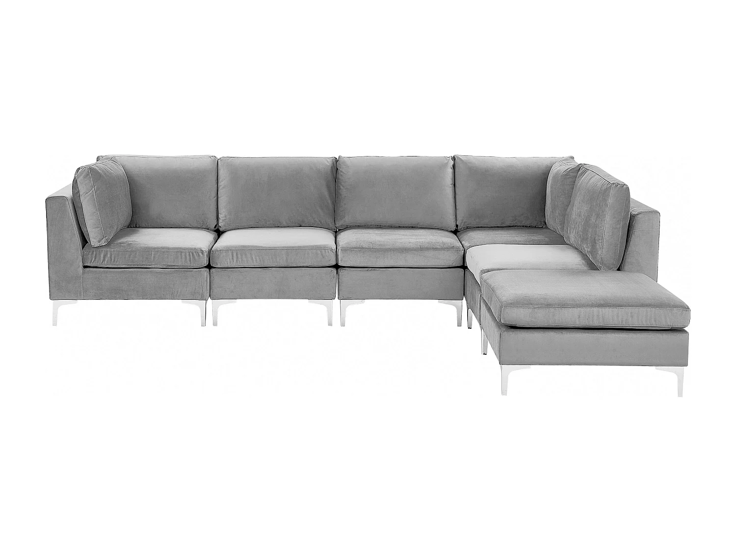 Canapé d'Angle Modulable - Evja - Côté Gauche, 5 Modules et Pouf, en Velours, Gris